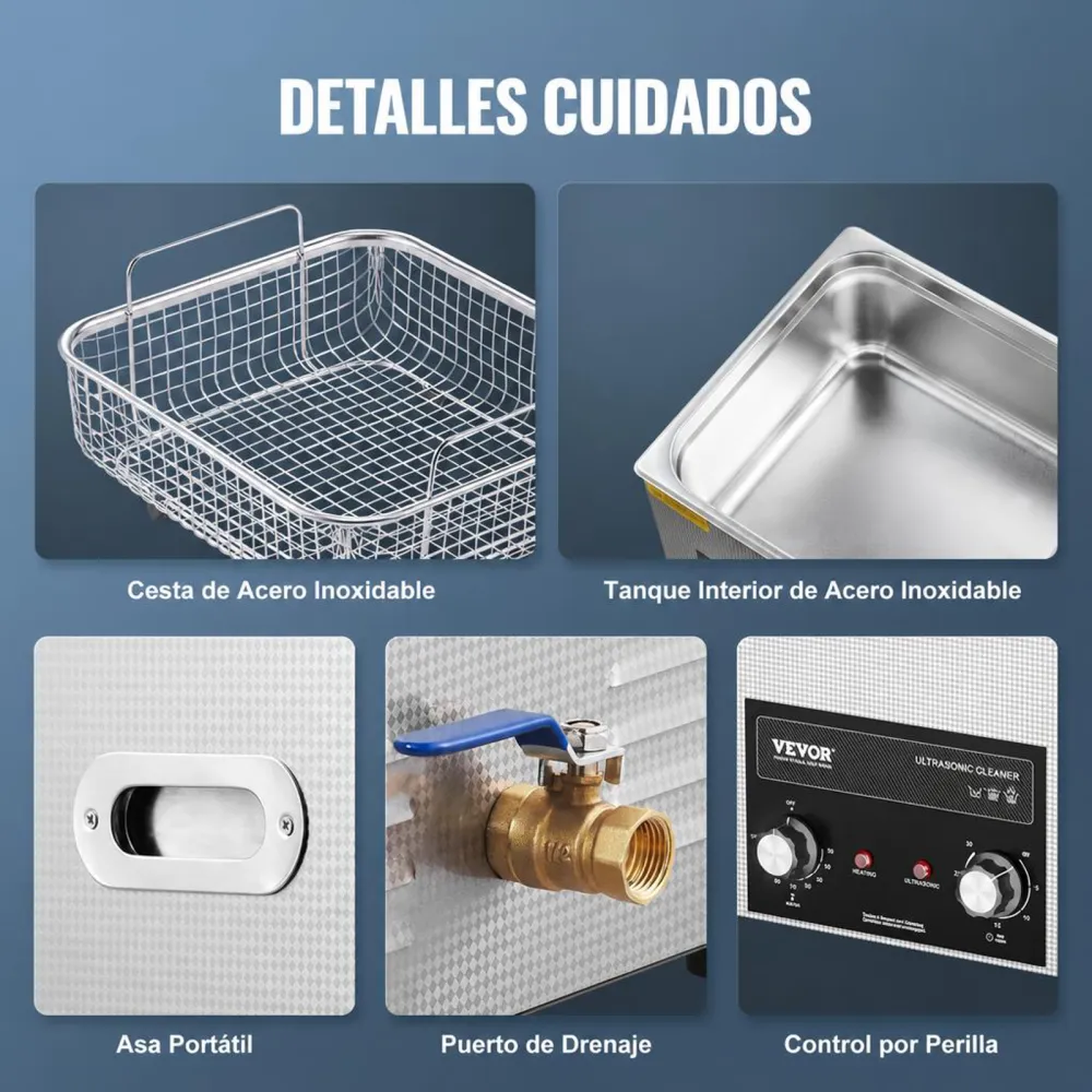 VEVOR Limpiador Ultrasónico 15 L con Temporizador de Calentamiento y Cesta Equipo de Limpieza Ultrasónico Digital Profesional 360 W para Relojes Instrumentos Gafas Monedas Piezas de Metal Plata