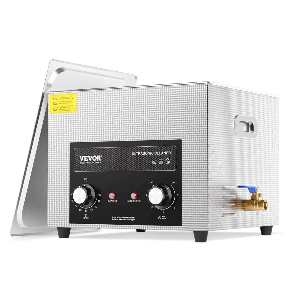 VEVOR Limpiador Ultrasónico 15 L con Temporizador de Calentamiento y Cesta Equipo de Limpieza Ultrasónico Digital Profesional 360 W para Relojes Instrumentos Gafas Monedas Piezas de Metal Plata