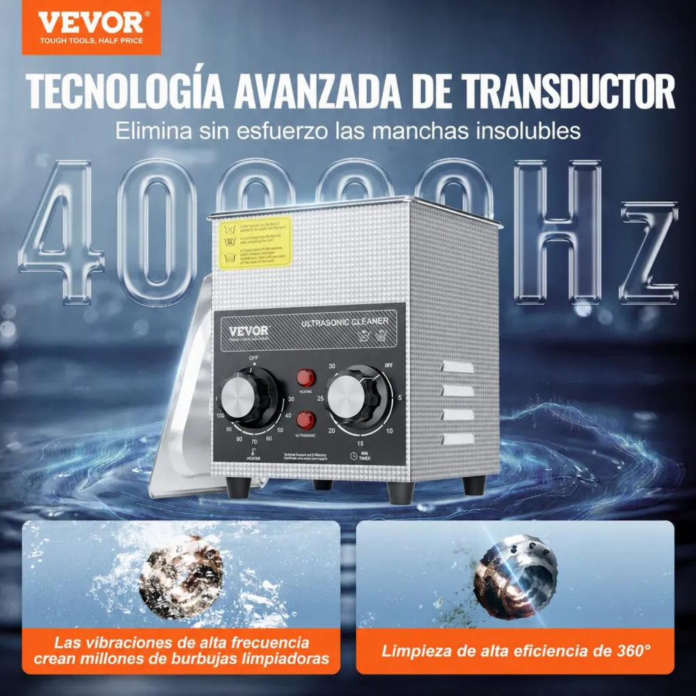VEVOR Limpiador Ultrasónico 2 L con Temporizador de Calentamiento y Cesta Equipo de Limpieza Ultrasónico Digital Profesional 60 W para Relojes Instrumentos Gafas Monedas Piezas de Metal Plata