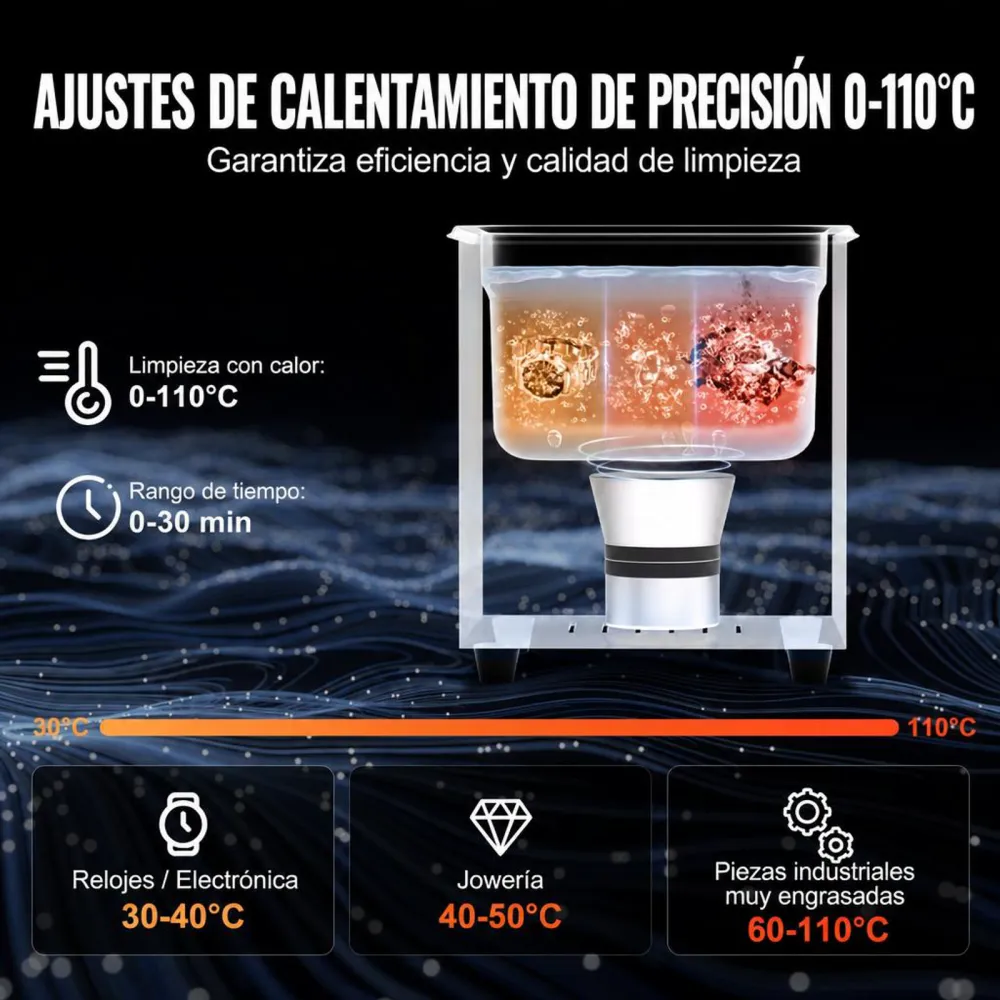 VEVOR Limpiador Ultrasónico 2 L con Temporizador de Calentamiento y Cesta Equipo de Limpieza Ultrasónico Digital Profesional 60 W para Relojes Instrumentos Gafas Monedas Piezas de Metal Plata