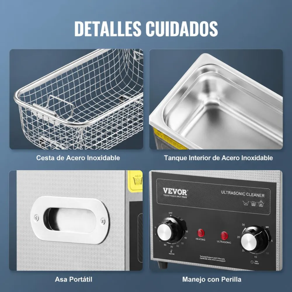 VEVOR Limpiador Ultrasónico 3 L con Temporizador de Calentamiento y Cesta Equipo de Limpieza Ultrasónico Digital Profesional 120 W para Relojes Instrumentos Gafas Monedas Piezas de Metal Plata