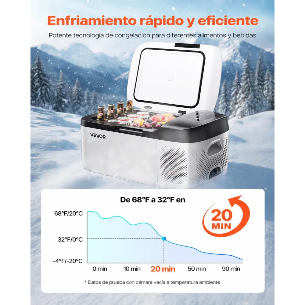 VEVOR Nevera Portátil para Coche 12/24 V CC 100-240 V CA con Compresor, Control de Temperatura de -20 °C a 20 °C, con Aplicación, Congelador de 15 L para Autocaravanas, Camping, Barcos, Pesca