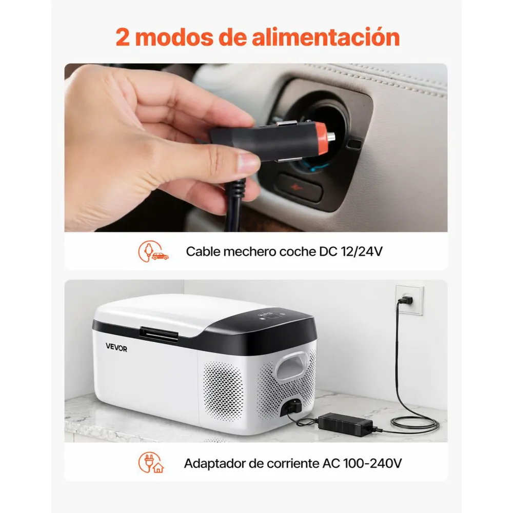 VEVOR Nevera Portátil para Coche 12/24 V CC 100-240 V CA con Compresor, Control de Temperatura de -20 °C a 20 °C, con Aplicación, Congelador de 15 L para Autocaravanas, Camping, Barcos, Pesca