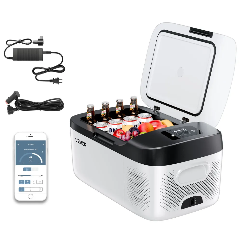 VEVOR Nevera Portátil para Coche 12/24 V CC 100-240 V CA con Compresor, Control de Temperatura de -20 °C a 20 °C, con Aplicación, Congelador de 15 L para Autocaravanas, Camping, Barcos, Pesca