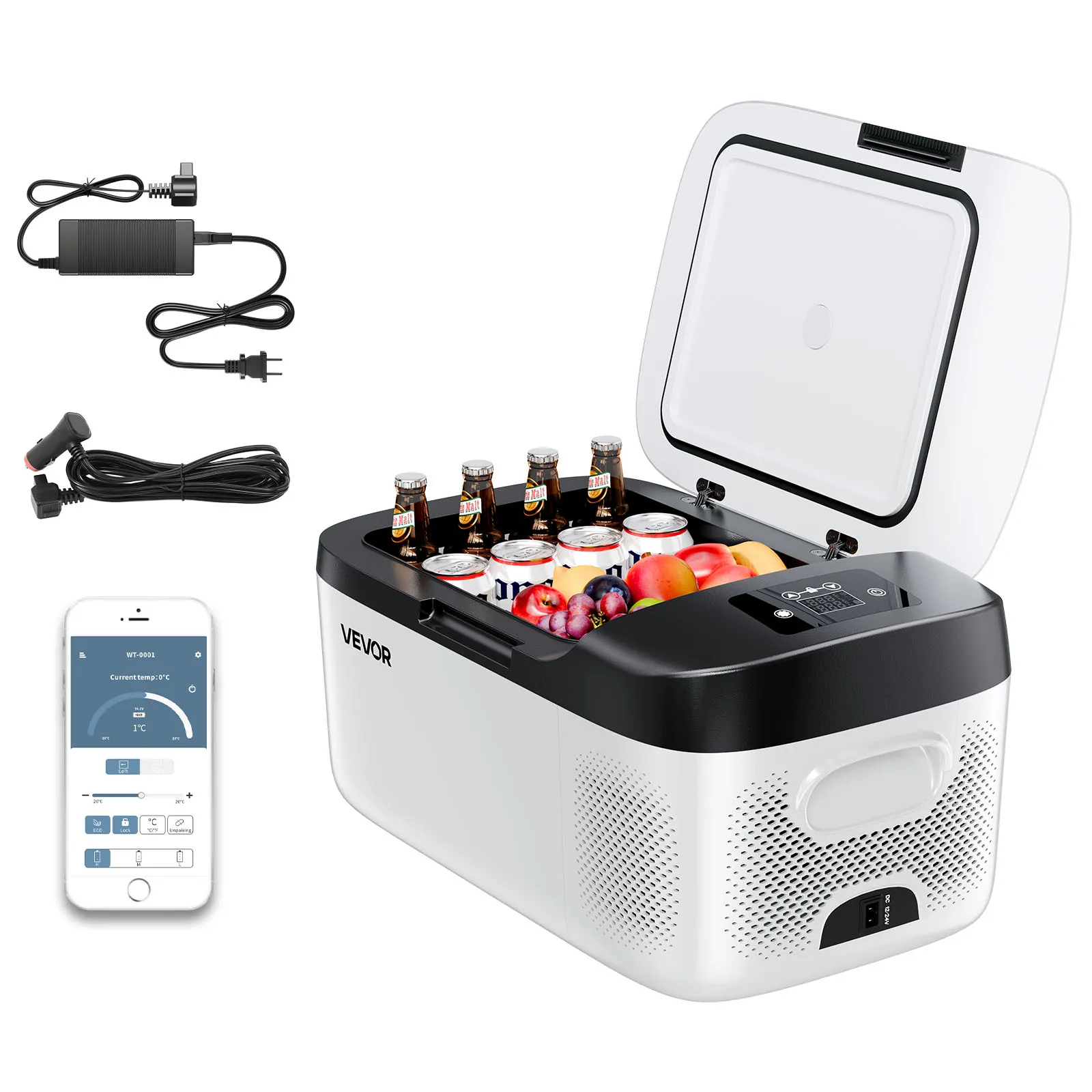 VEVOR Nevera Portátil para Coche 12/24 V CC 100-240 V CA con Compresor, Control de Temperatura de -20 °C a 20 °C, con Aplicación, Congelador de 15 L para Autocaravanas, Camping, Barcos, Pesca