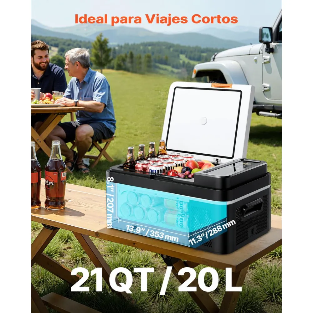 VEVOR Nevera Portátil para Coche 12/24 V CC 100-240 V CA con Compresor, Control de Temperatura de -20 °C a 20 °C, con Aplicación, Congelador de 20 L para Autocaravanas, Camping, Barcos, Pesca