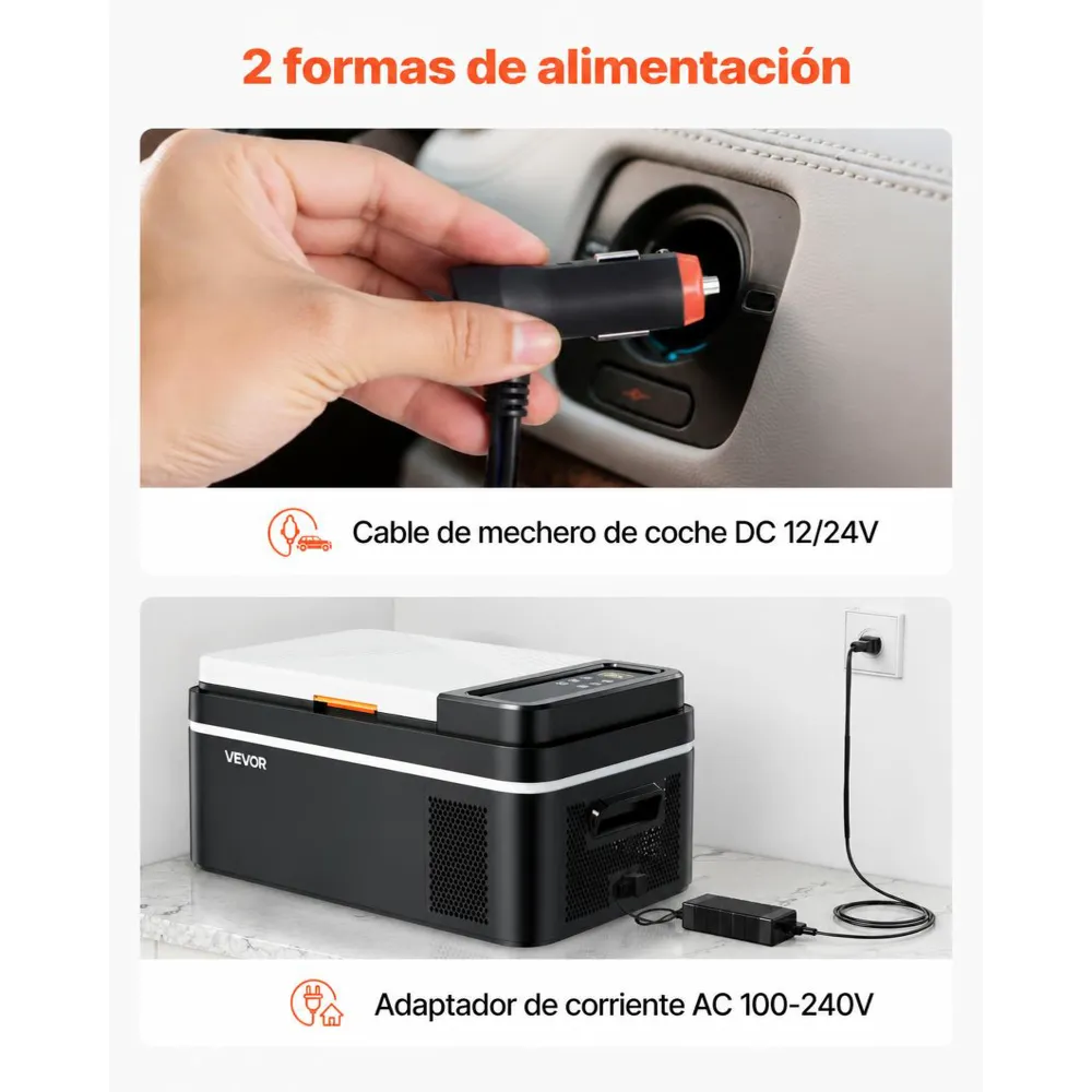 VEVOR Nevera Portátil para Coche 12/24 V CC 100-240 V CA con Compresor, Control de Temperatura de -20 °C a 20 °C, con Aplicación, Congelador de 20 L para Autocaravanas, Camping, Barcos, Pesca