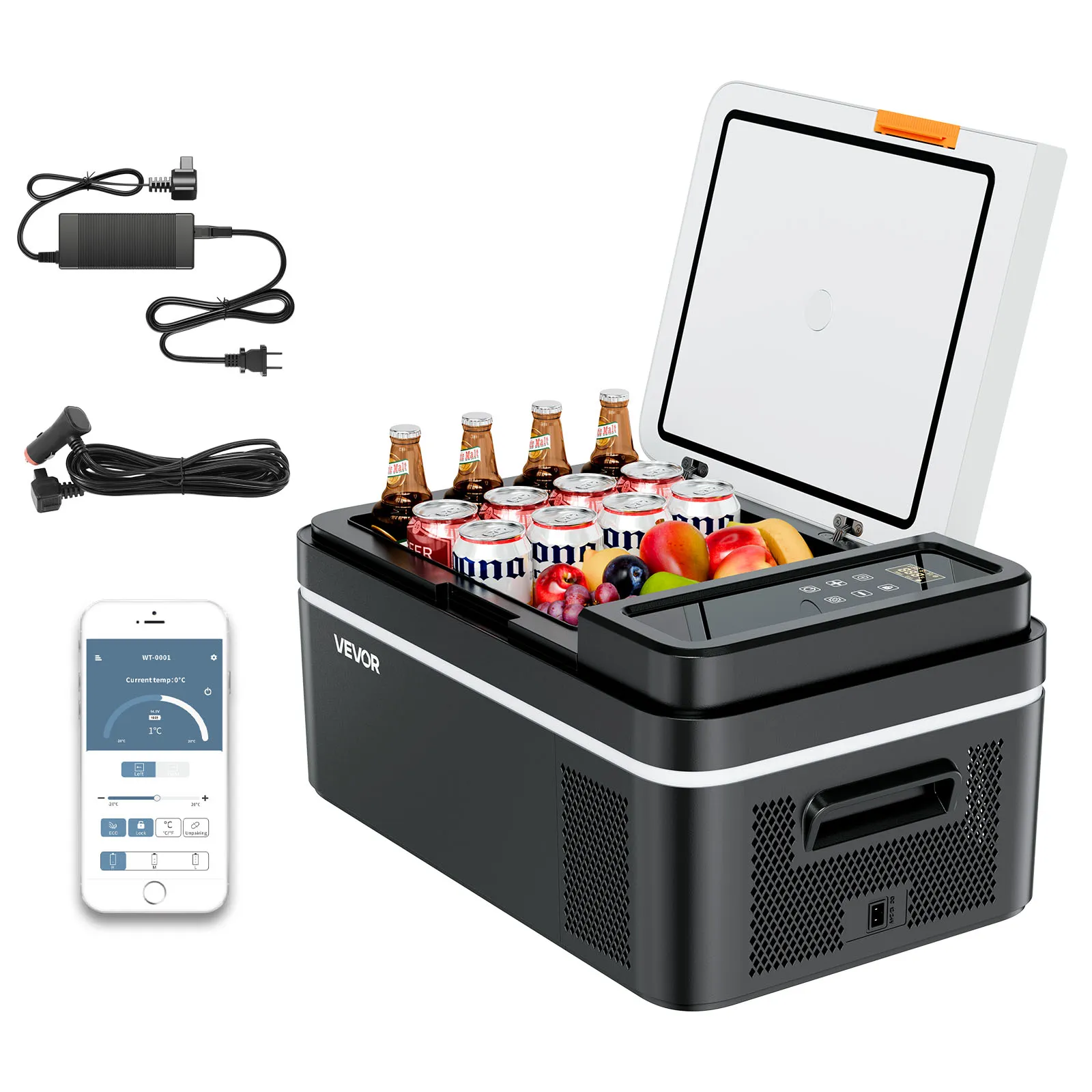 VEVOR Nevera Portátil para Coche 12/24 V CC 100-240 V CA con Compresor, Control de Temperatura de -20 °C a 20 °C, con Aplicación, Congelador de 20 L para Autocaravanas, Camping, Barcos, Pesca