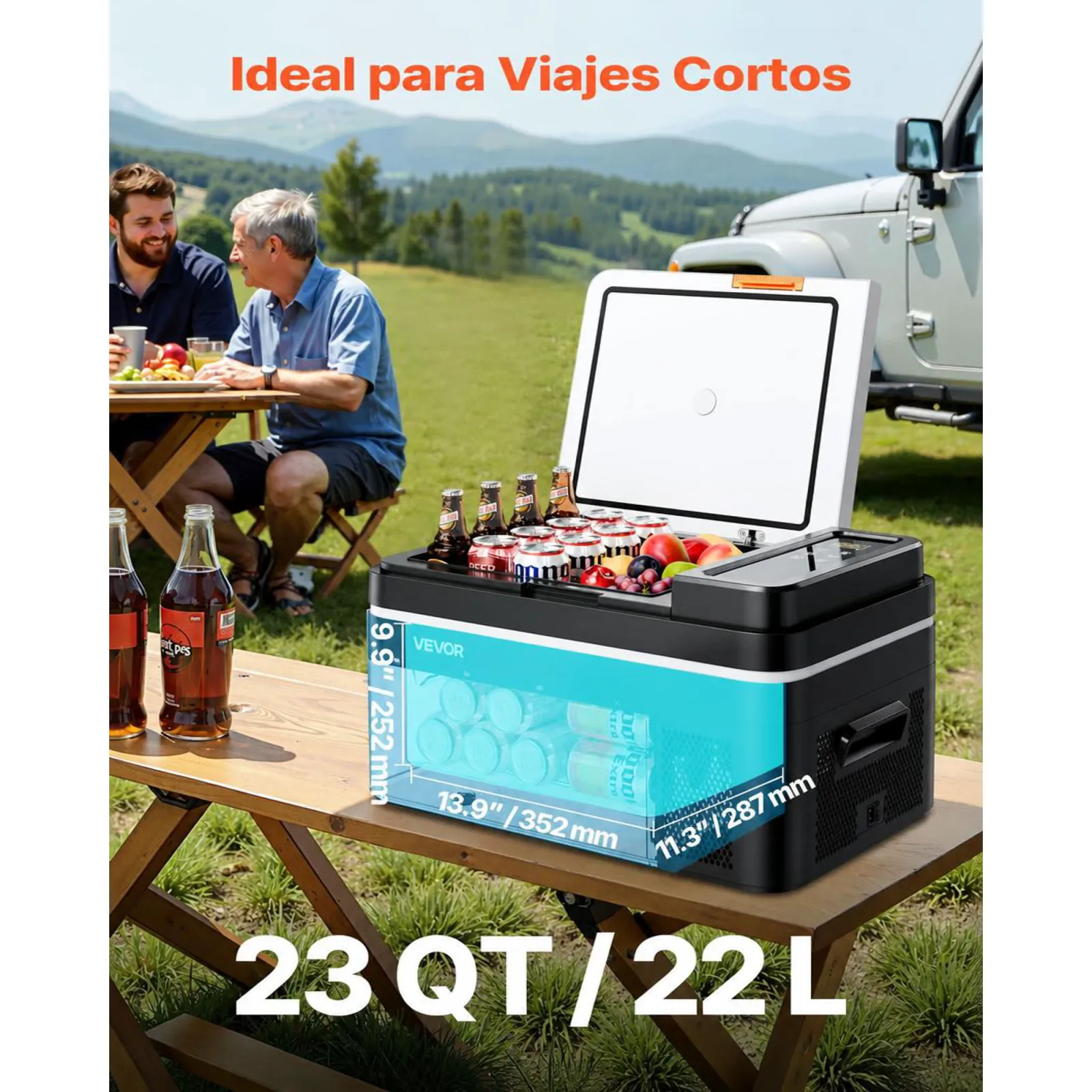 VEVOR Nevera Portátil para Coche 12/24 V CC 100-240 V CA con Compresor, Control de Temperatura de -20 °C a 20 °C, con Aplicación, Congelador de 22 L para Autocaravanas, Camping, Barcos, Pesca