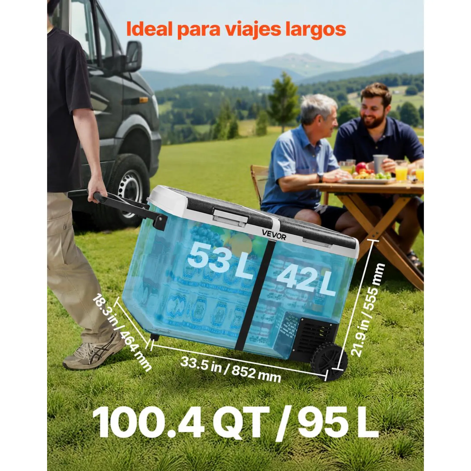 VEVOR Nevera Portátil para Coche 12/24 V CC 100-240 V CA con Compresor, Control de Temperatura de -20 °C a 20 °C, Doble Zona, 95 L para Autocaravanas, Camping, Barcos, Pesca, Viajes, Exteriores