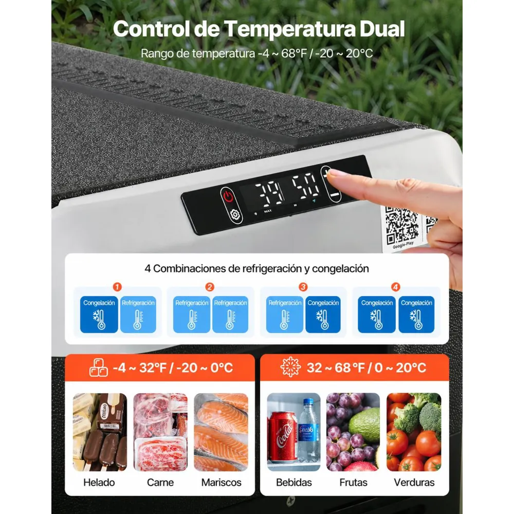 VEVOR Nevera Portátil para Coche 12/24 V CC 100-240 V CA con Compresor, Control de Temperatura de -20 °C a 20 °C, Doble Zona, 95 L para Autocaravanas, Camping, Barcos, Pesca, Viajes, Exteriores
