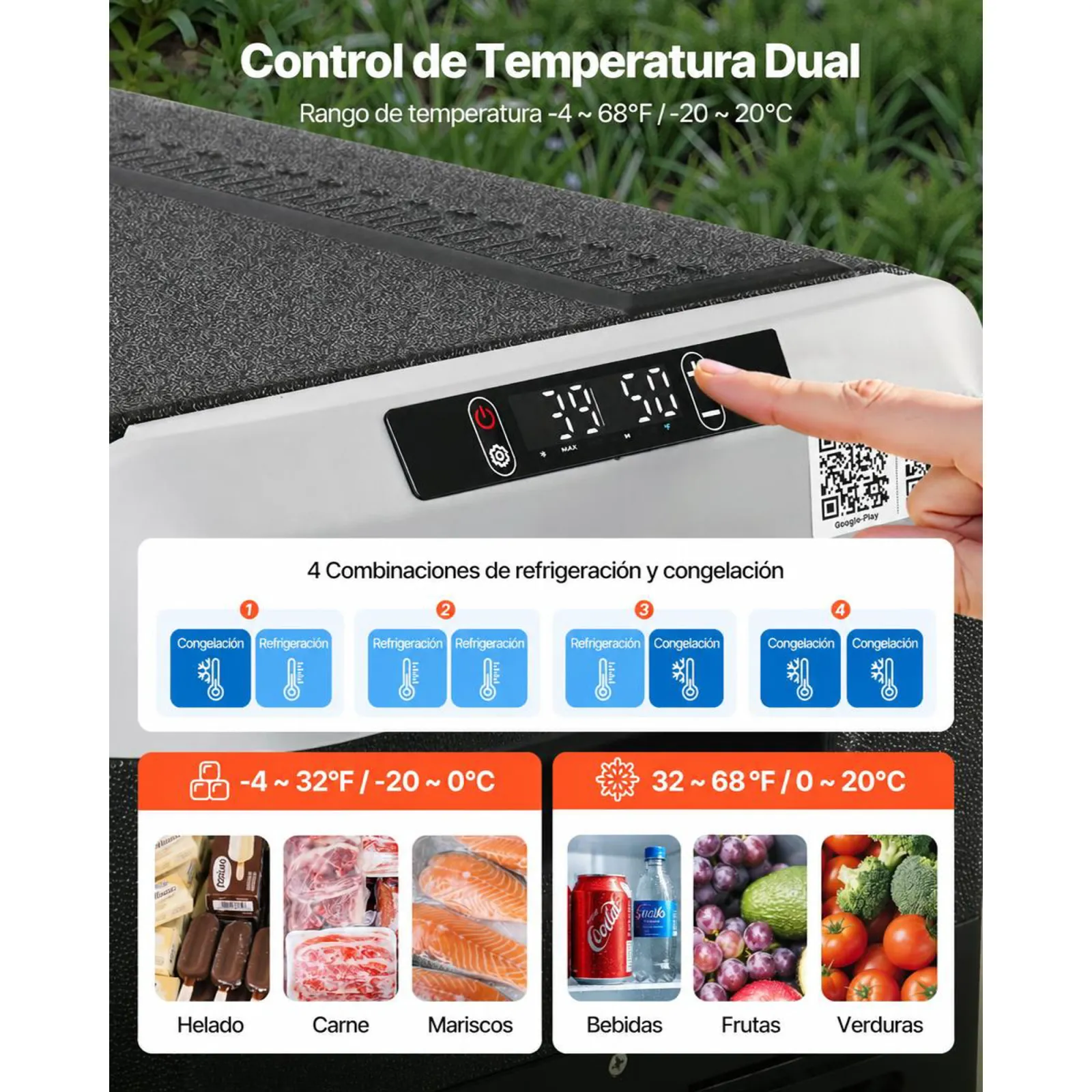 VEVOR Nevera Portátil para Coche 12/24 V CC 100-240 V CA con Compresor, Control de Temperatura de -20 °C a 20 °C, Doble Zona, 95 L para Autocaravanas, Camping, Barcos, Pesca, Viajes, Exteriores