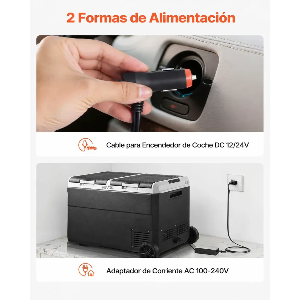 VEVOR Nevera Portátil para Coche 12/24 V CC 100-240 V CA con Compresor, Control de Temperatura de -20 °C a 20 °C, Doble Zona, 95 L para Autocaravanas, Camping, Barcos, Pesca, Viajes, Exteriores