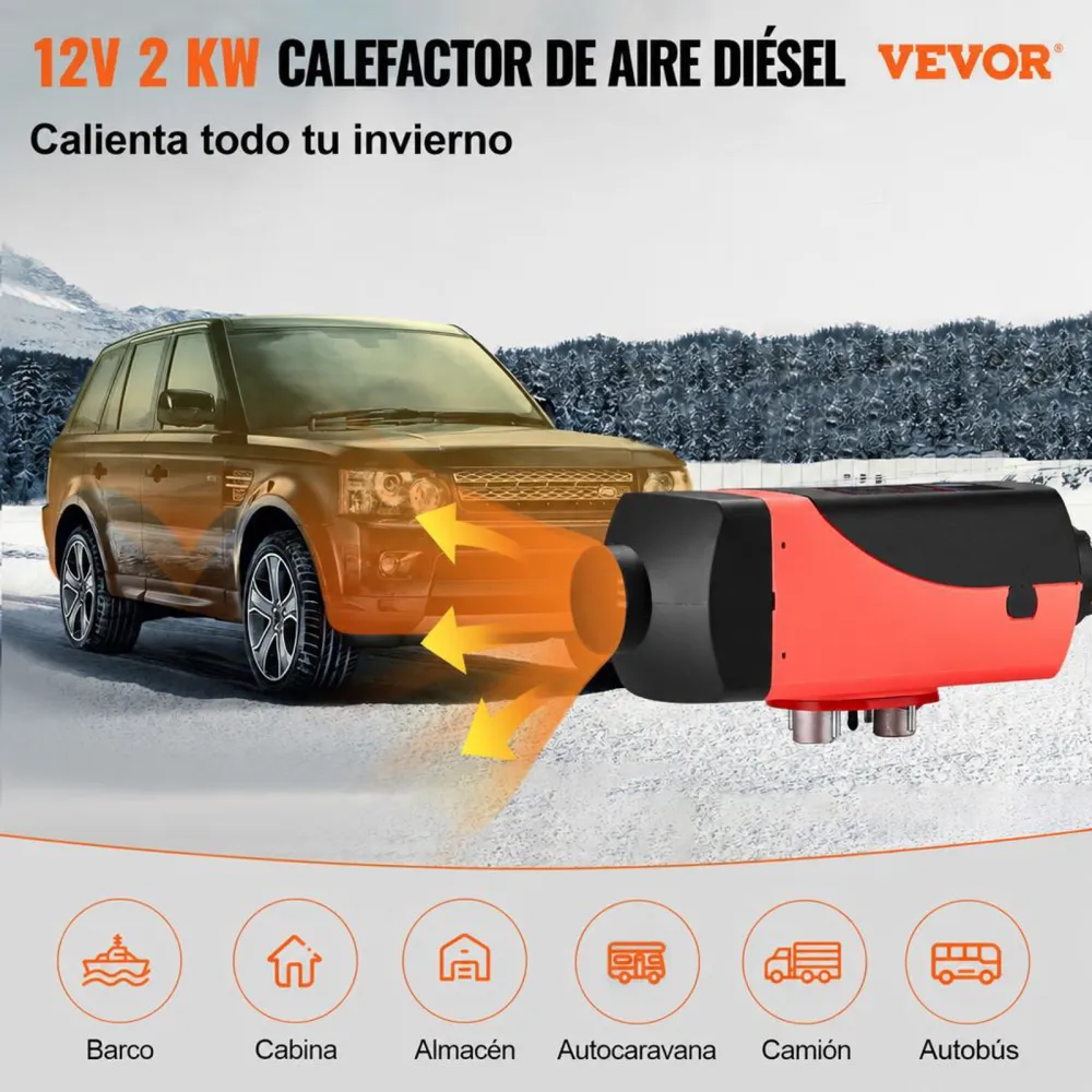 VEVOR Calentador de Aire Diesel 12V 2KW con Silenciador Calentador de Combustible Calefacción Estacionaria Diesel Calentador Coche Diesel Aire Calentador Motor Diesel