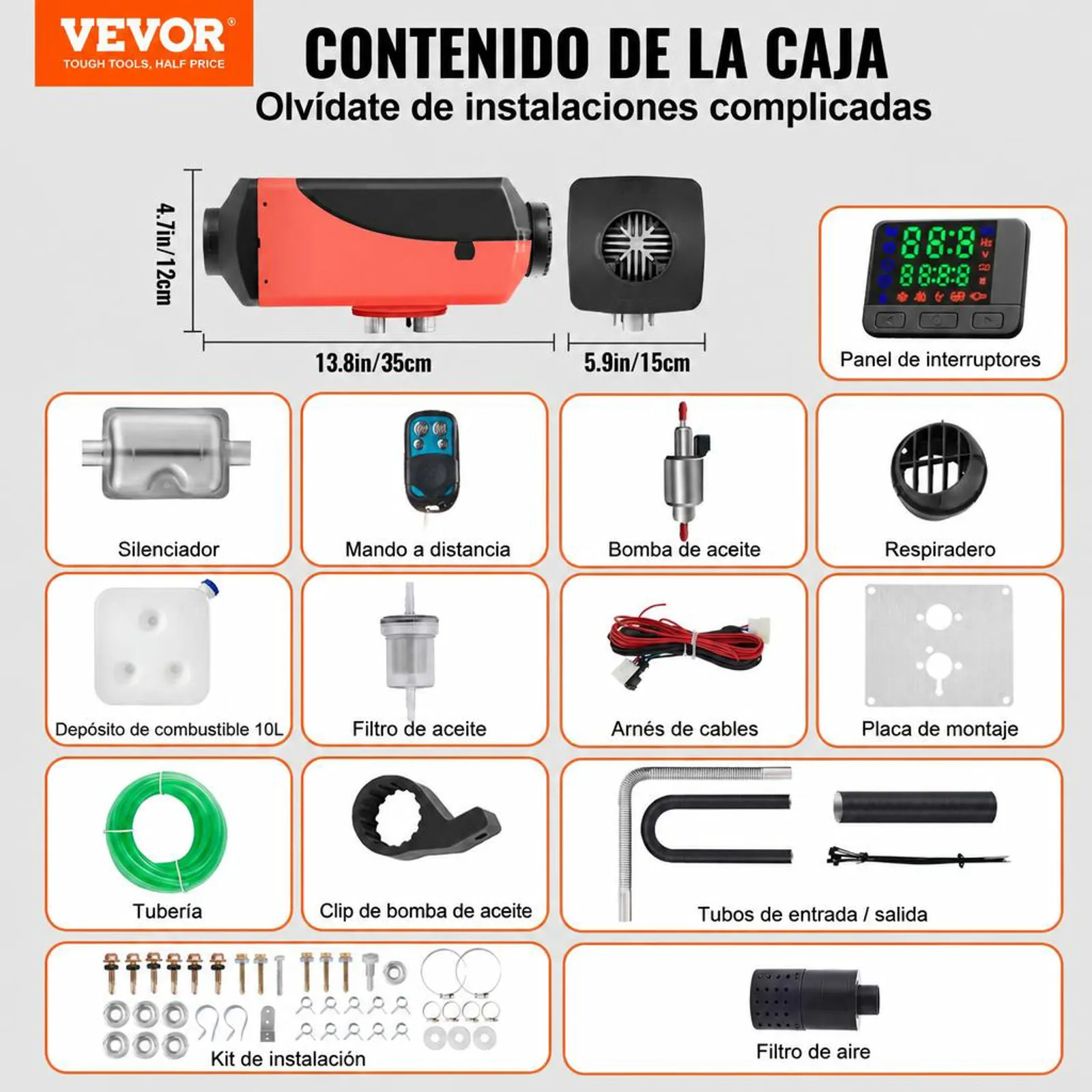 VEVOR Calentador de Aire Diesel 12V 2KW con Silenciador Calentador de Combustible Calefacción Estacionaria Diesel Calentador Coche Diesel Aire Calentador Motor Diesel