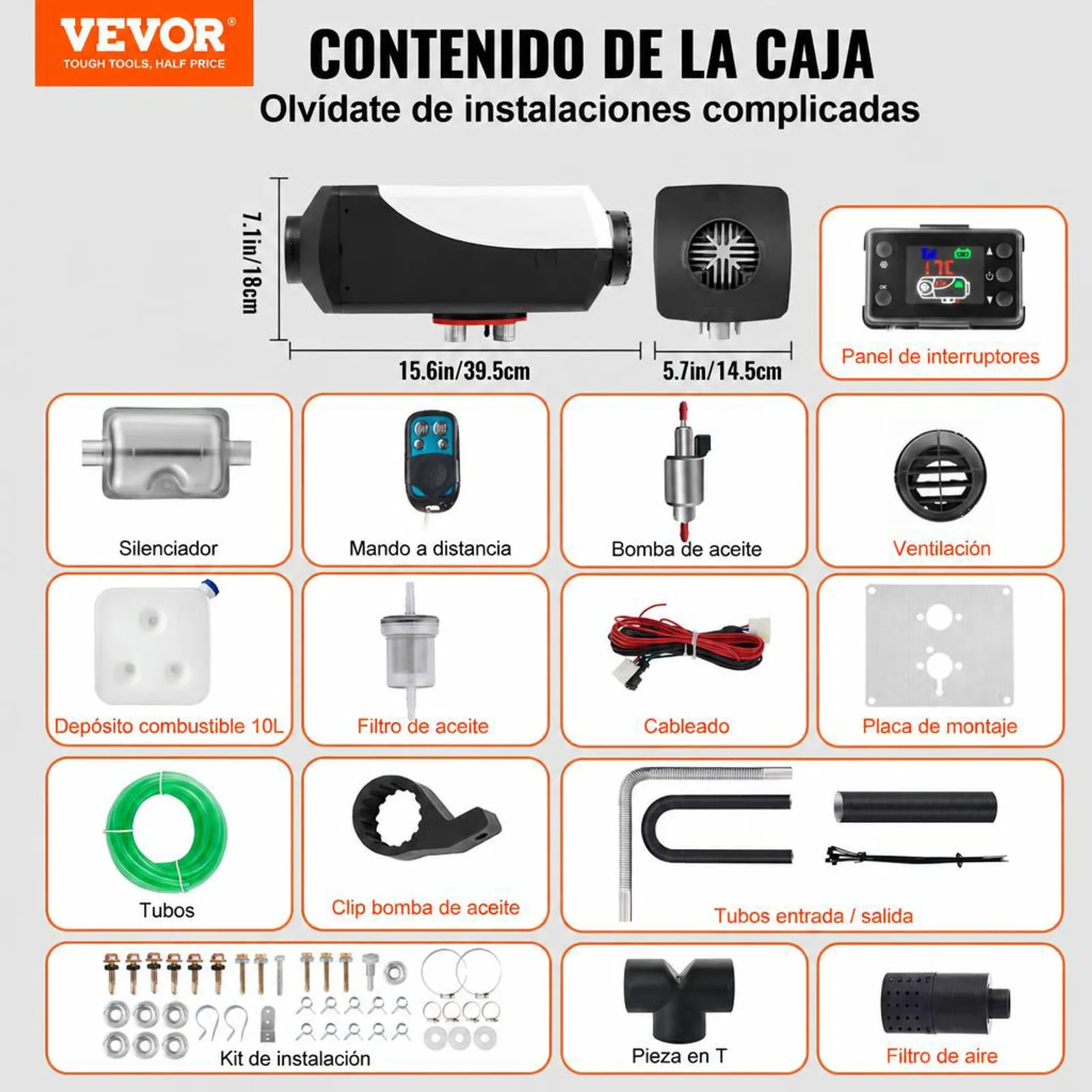 VEVOR Calentador de Aire Diesel 12V 5-8KW Calentador de Combustible Calefacción Estacionaria Diesel Calentador Coche Diesel con Interruptor LCD