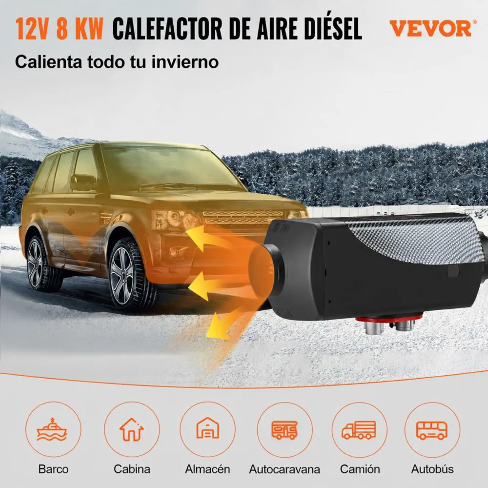 VEVOR Calentador de Aire Diesel 12V 5-8KW Calentador de Combustible Calefacción Estacionaria Diesel Calentador Coche Diesel con Interruptor LCD Negro