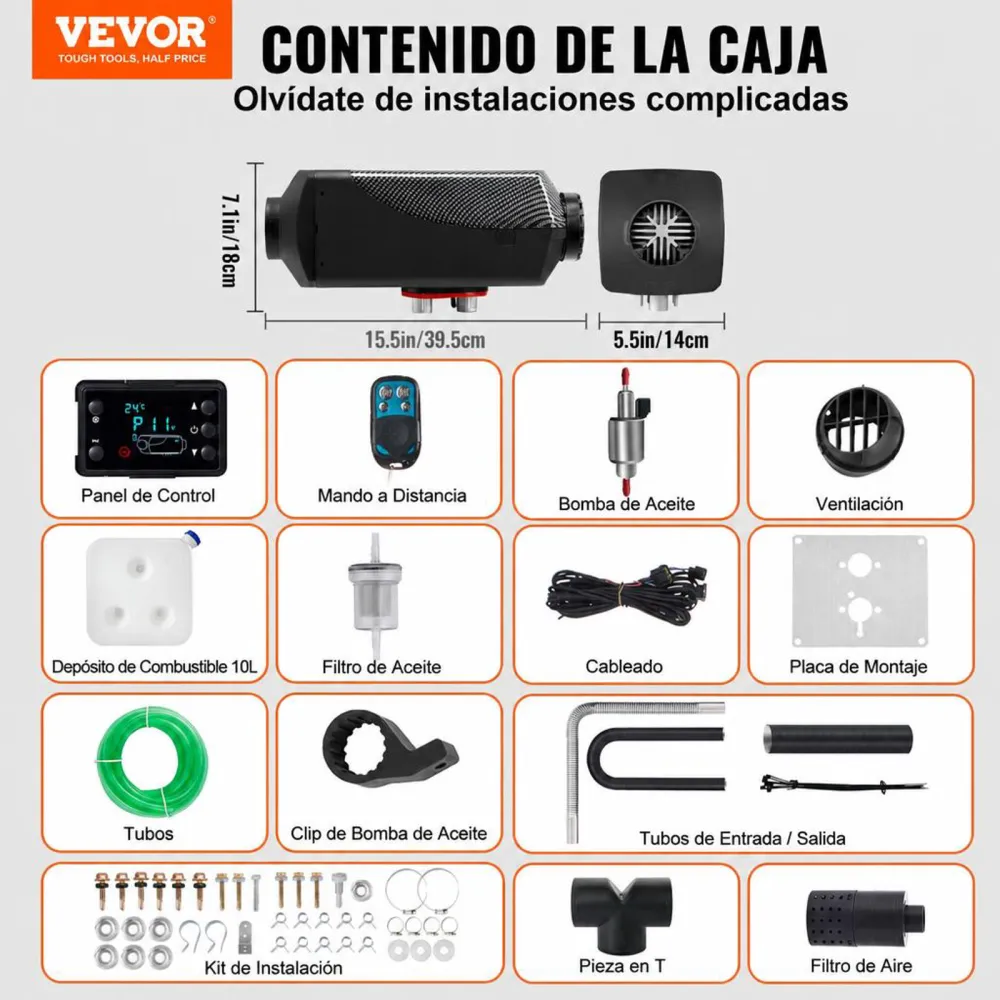 VEVOR Calentador de Aire Diesel 12V 5-8KW Calentador de Combustible Calefacción Estacionaria Diesel Calentador Coche Diesel con Interruptor LCD Negro
