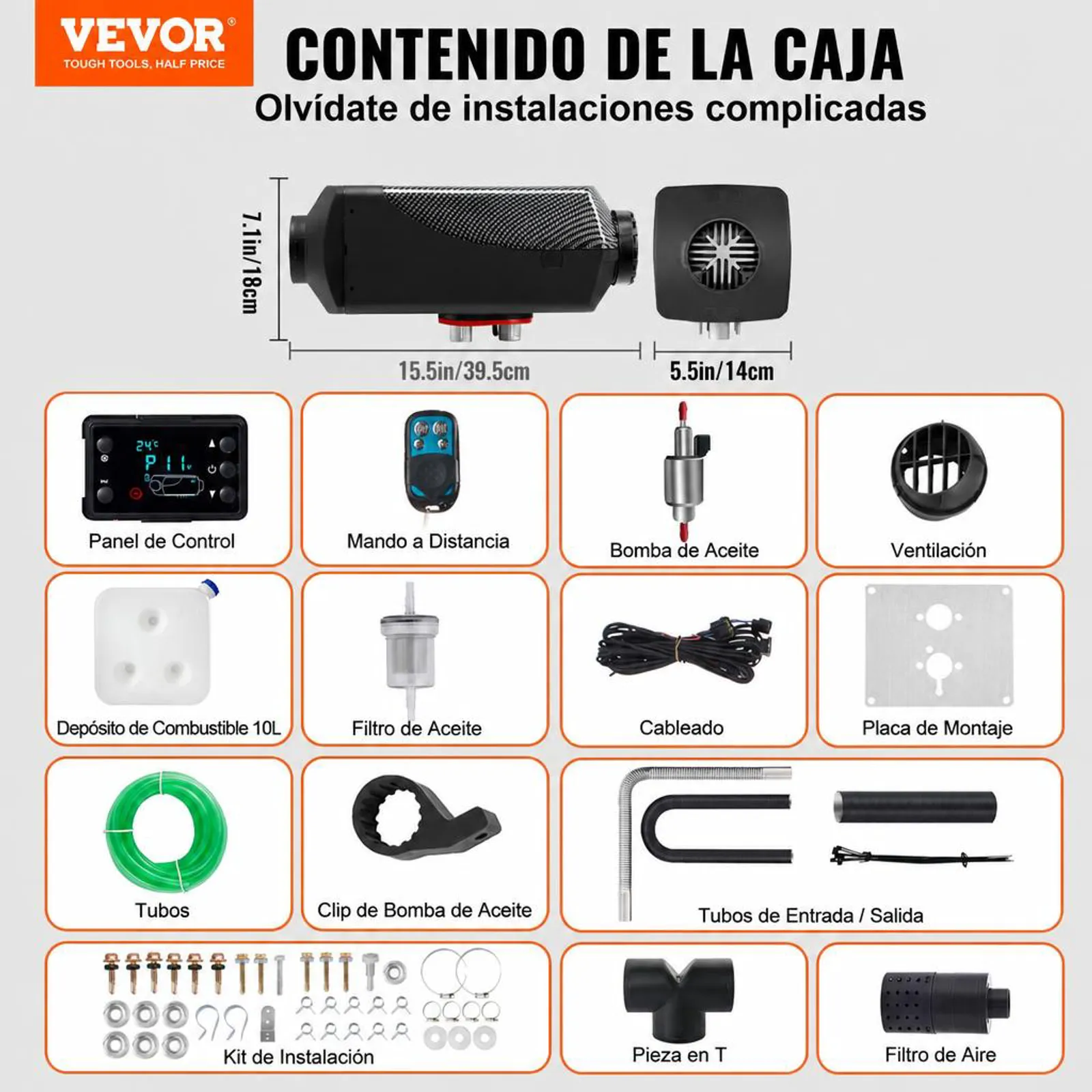 VEVOR Calentador de Aire Diesel 12V 5-8KW Calentador de Combustible Calefacción Estacionaria Diesel Calentador Coche Diesel con Interruptor LCD Negro