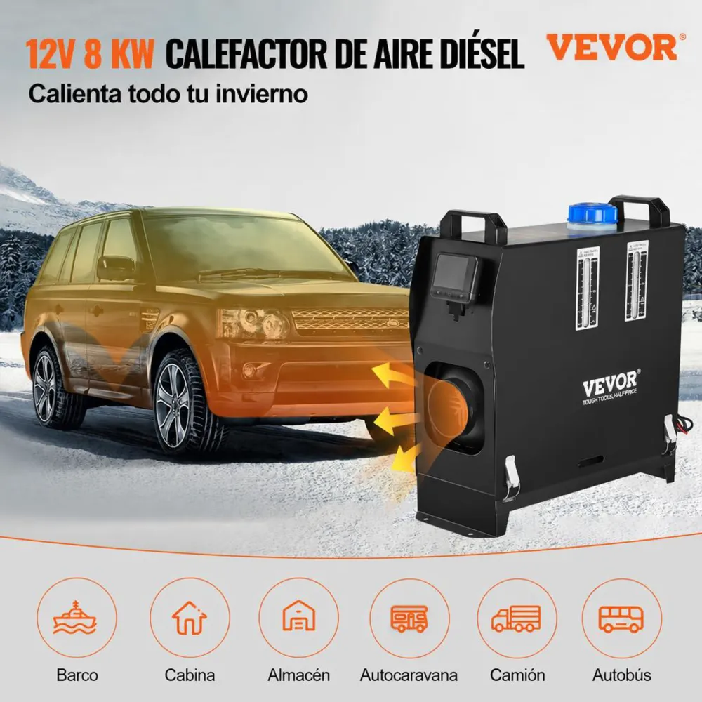 VEVORCalentador de Aire Diésel, 12 V 5-8KW Calefacción Estacionaria Diésel -40 °C - 80 °C Calentador de Estacionamiento Diésel Calefacción Estática Furgoneta Diésel Calentador Coche con Interruptor LCD