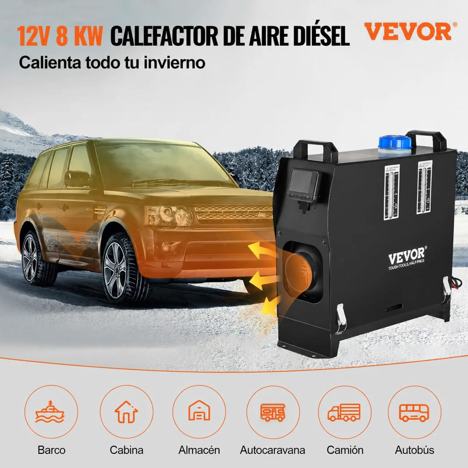 VEVORCalentador de Aire Diésel, 12 V 5-8KW Calefacción Estacionaria Diésel -40 °C - 80 °C Calentador de Estacionamiento Diésel Calefacción Estática Furgoneta Diésel Calentador Coche con Interruptor LCD