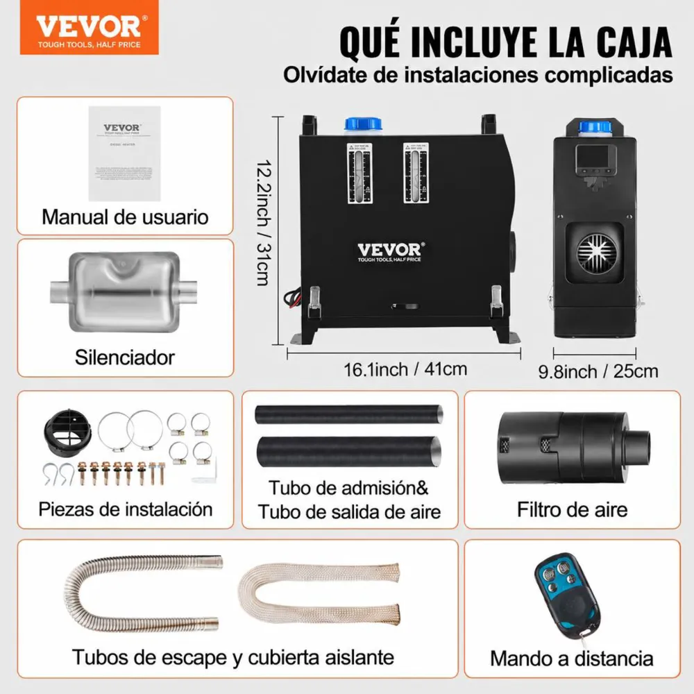 VEVORCalentador de Aire Diésel, 12 V 5-8KW Calefacción Estacionaria Diésel -40 °C - 80 °C Calentador de Estacionamiento Diésel Calefacción Estática Furgoneta Diésel Calentador Coche con Interruptor LCD