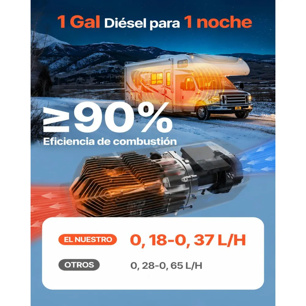 VEVOR Calentador de Aire Diésel 12-24V 5-8KW Consumo 0,18-0,37 L/h Calefacción Estacionaria 8-36°C Ajustable con Control Remoto Pantalla LCD a Color Tanque de Combustible 10 L para Camión, Barco