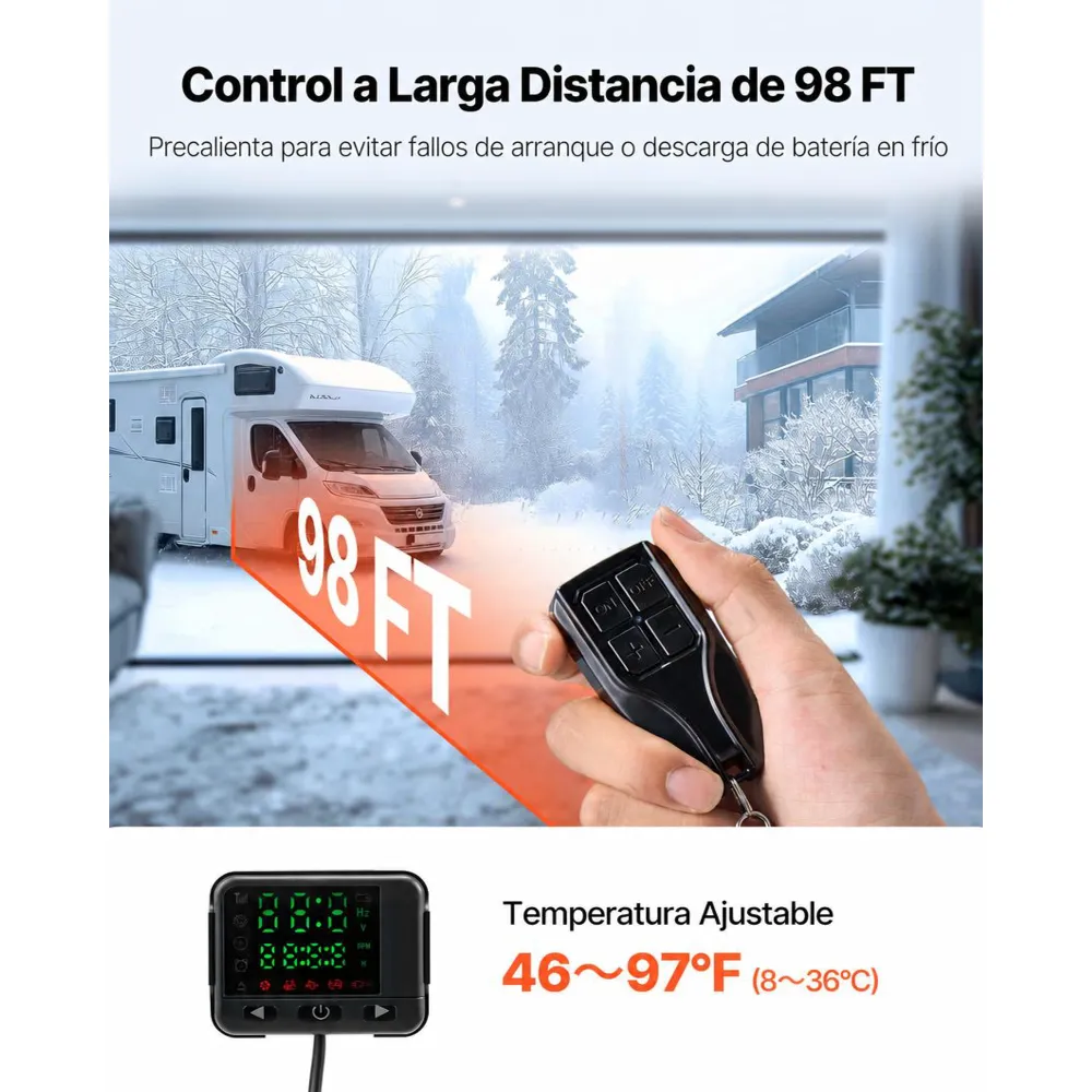 VEVOR Calentador de Aire Diésel 12-24V 5-8KW Consumo 0,18-0,37 L/h Calefacción Estacionaria 8-36°C Ajustable con Control Remoto Pantalla LCD a Color Tanque de Combustible 10 L para Camión, Barco