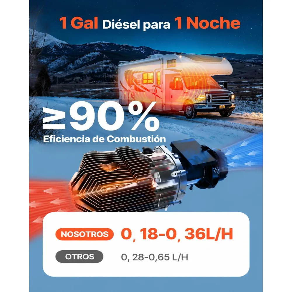 VEVOR Calentador de Aire Diésel CC 12-24V 5-8KW Consumo 0,18-0,36 L/h Calefacción de Estacionamiento 0-40 °C Ajustable con Control Remoto Interruptor LCD Tanque de 5 L para Camión, Barco, Caravana