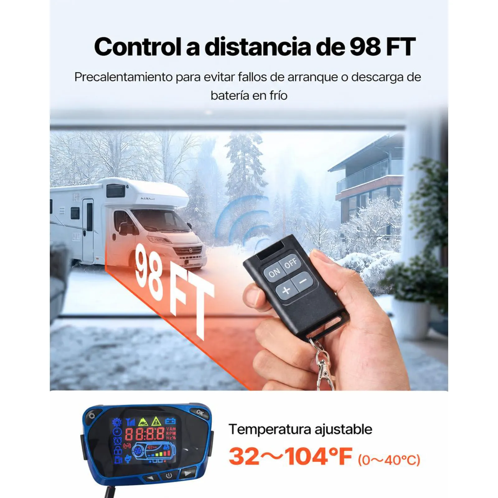 VEVOR Calentador de Aire Diésel CC 12-24V 5-8KW Consumo 0,18-0,36 L/h Calefacción de Estacionamiento 0-40 °C Ajustable con Control Remoto Interruptor LCD Tanque de 5 L para Camión, Barco, Caravana