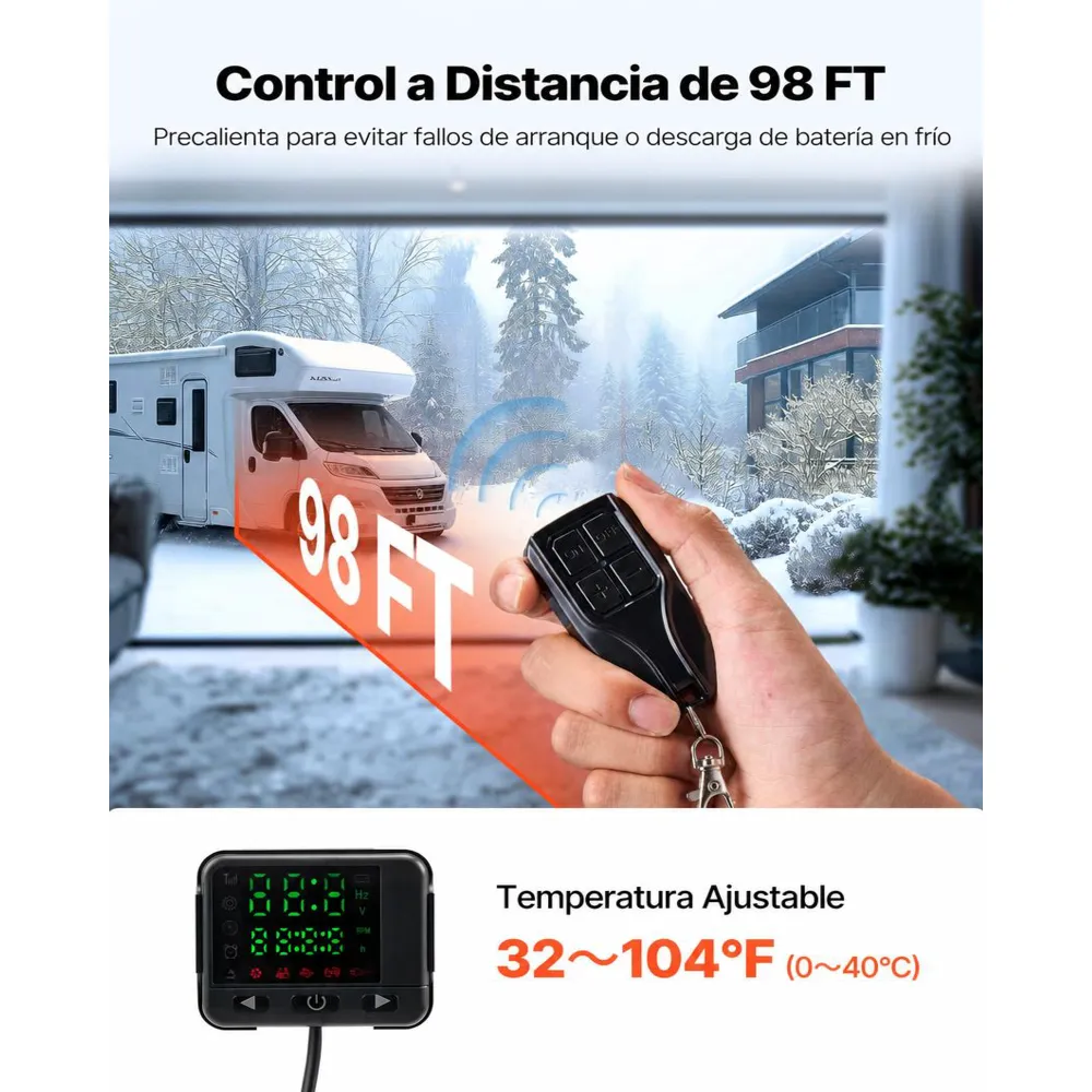 VEVOR Calentador de Aire Diésel 12-24V 5-8KW Consumo 0,18-0,36 L/h Calefacción Estacionaria 0-40 °C Ajustable con Control Remoto Pantalla LCD Bajo Ruido Tanque de 5 L para Camión, Barco, Caravana