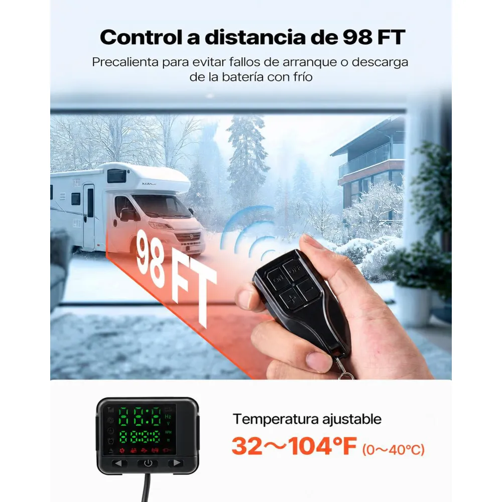 VEVOR Calentador de Aire Diésel 12-24V 5-8KW Consumo 0,18-0,36 L/h Calefacción Estacionaria 0-40 °C Ajustable con Control Remoto Pantalla LCD Tanque de 5 L para Camión, Barco, Furgoneta, Caravana