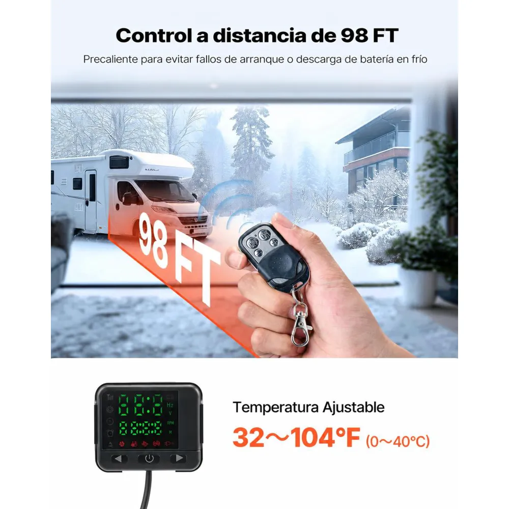 VEVOR Calentador de Aire Diésel 12-24V 5-8KW Consumo 0,18-0,36 L/h Calefacción Estacionaria 0-40 °C Ajustable con Control Remoto Interruptor LCD Bajo Ruido Tanque de 5 L para Camión, Barco