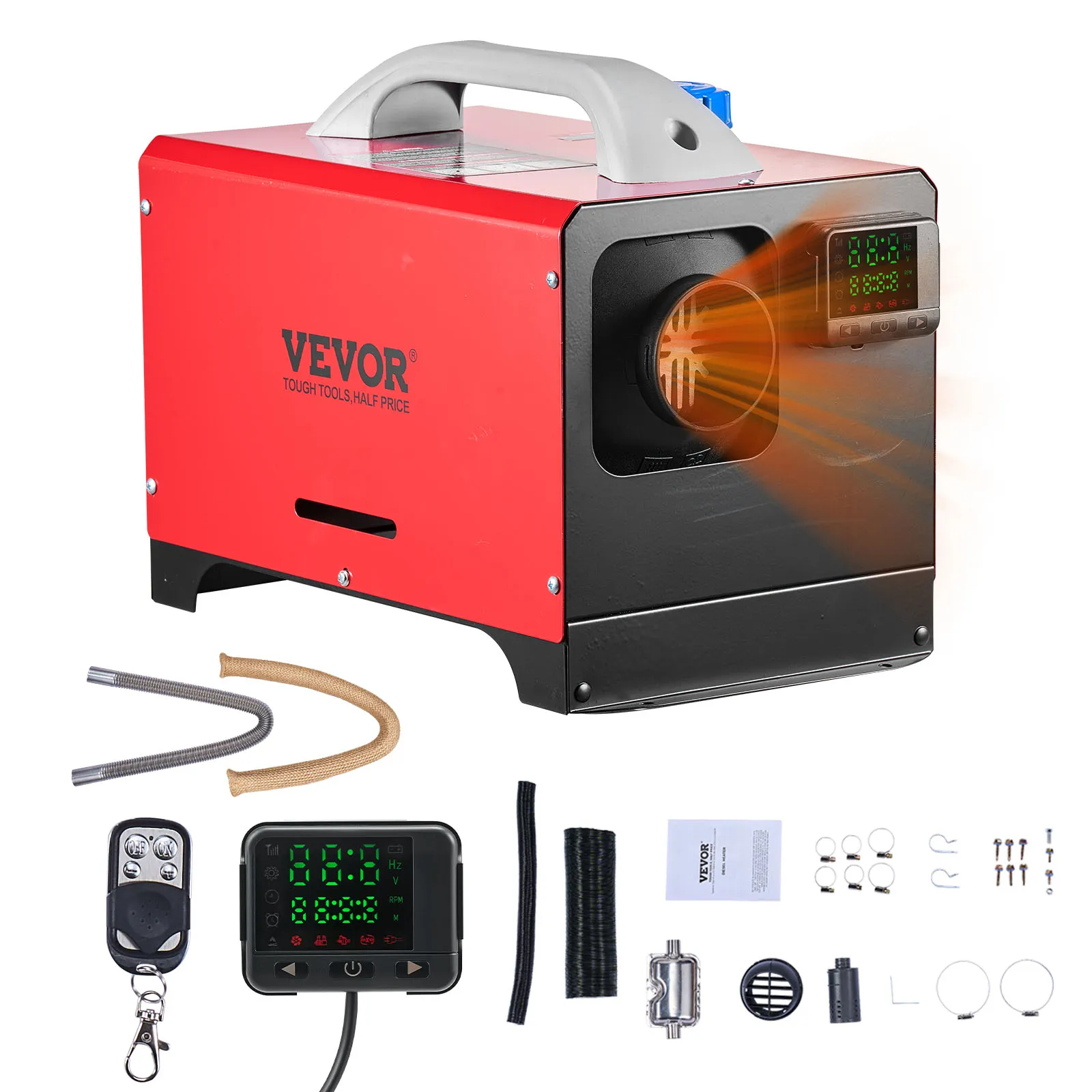VEVOR Calentador de Aire Diésel 12-24V 5-8KW Consumo 0,18-0,36 L/h Calefacción Estacionaria 0-40 °C Ajustable con Control Remoto Interruptor LCD Bajo Ruido Tanque de 5 L para Camión, Barco