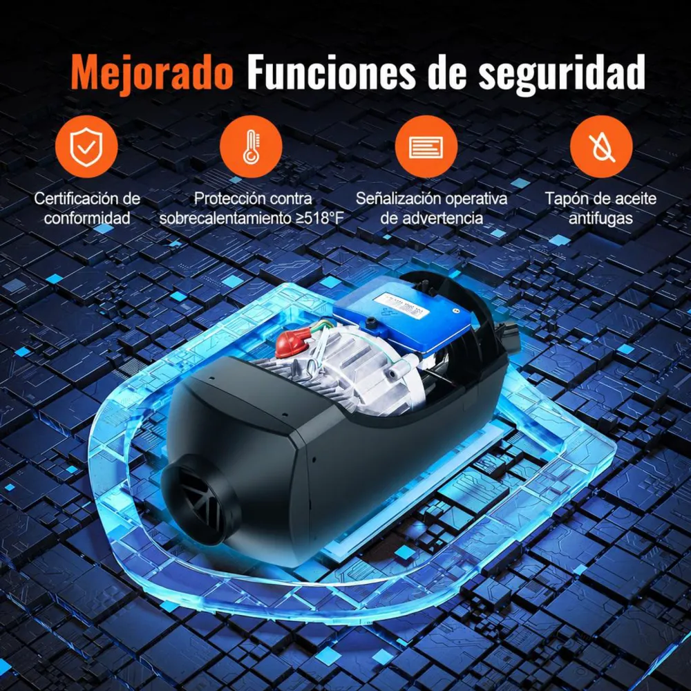 VEVOR Calentador de Aire Diesel 12V 2KW Consumo 0,12-0,26L/h Calefacción Estacionaria 8~36°C Ajustable 10-15m² Control Inteligente con LCD Bluetooth Mando a Distancia Tanque de 10L para Camión Barco