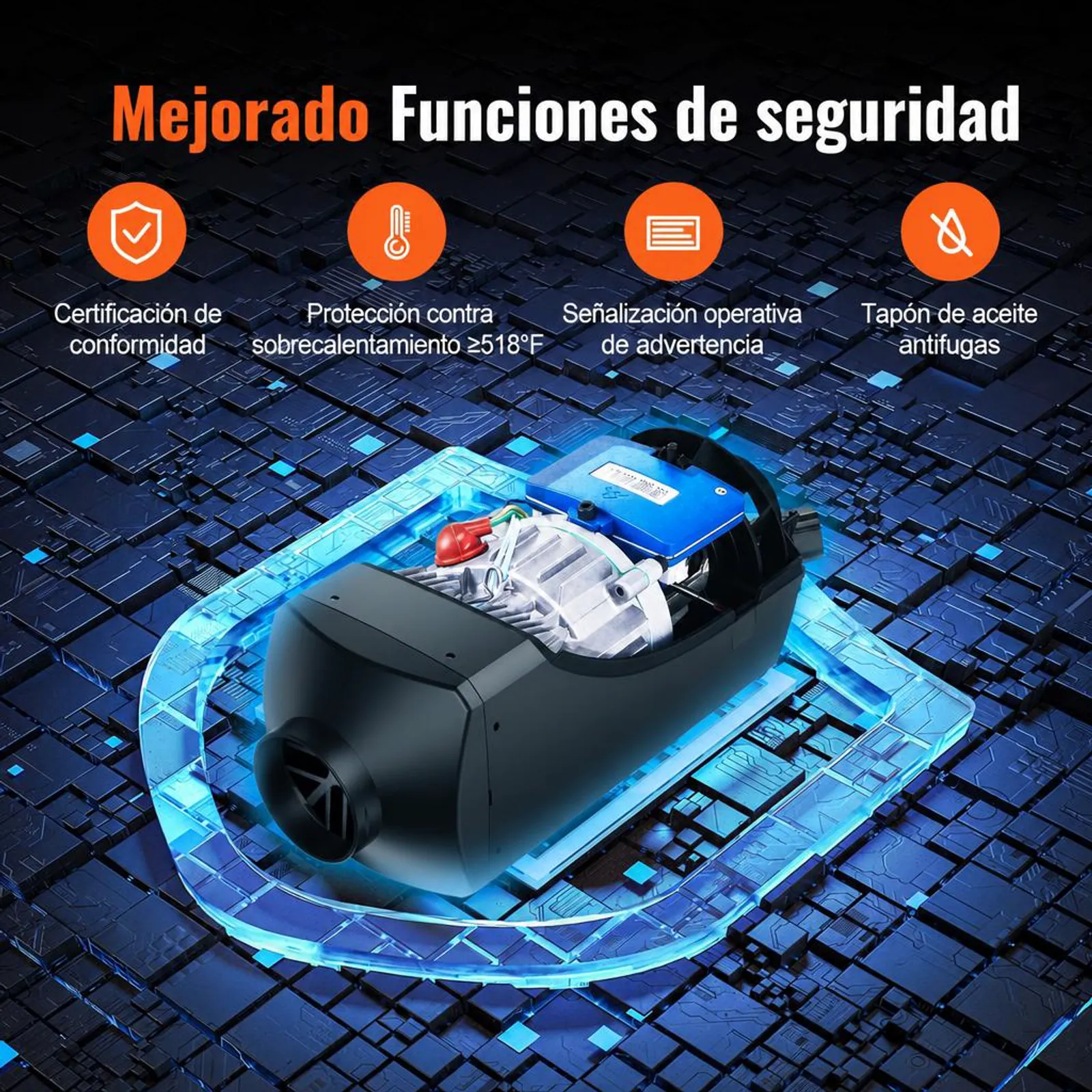 VEVOR Calentador de Aire Diesel 12V 2KW Consumo 0,12-0,26L/h Calefacción Estacionaria 8~36°C Ajustable 10-15m² Control Inteligente con LCD Bluetooth Mando a Distancia Tanque de 10L para Camión Barco