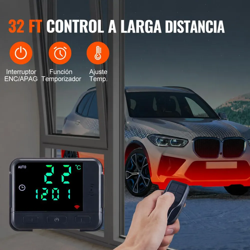 VEVOR Calentador Diesel 12&24V 2KW 0,12-0,26 L/h Calentador de Aire Diesel 8-36 °C Ajustable 10-15m² Control LCD Inteligente y Mando a Distancia Depósito de 10L para Interior de Autocaravana Camión Barco