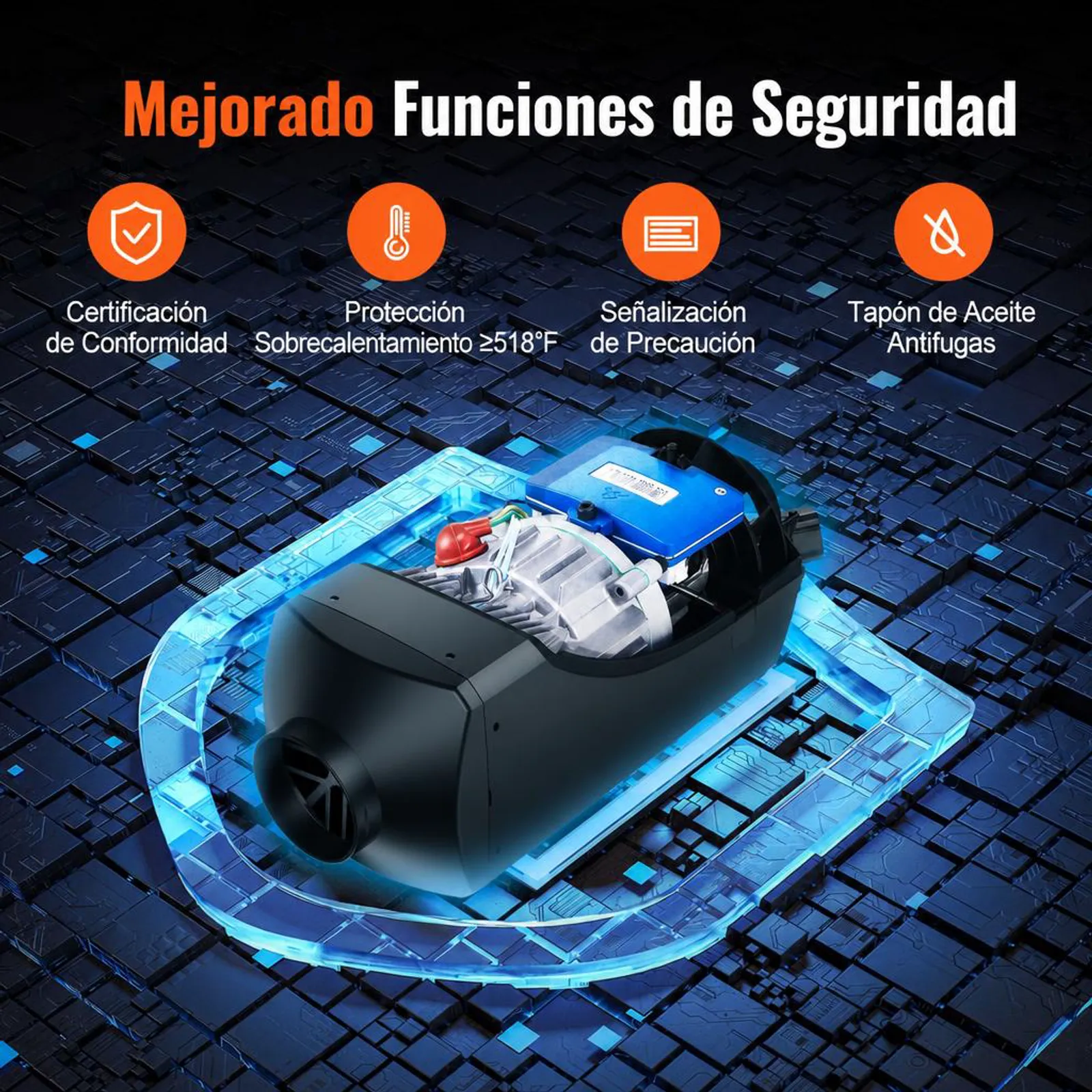 VEVOR Calentador Diesel 12&24V 2KW 0,12-0,26 L/h Calentador de Aire Diesel 8-36 °C Ajustable 10-15m² Control LCD Inteligente y Mando a Distancia Depósito de 10L para Interior de Autocaravana Camión Barco