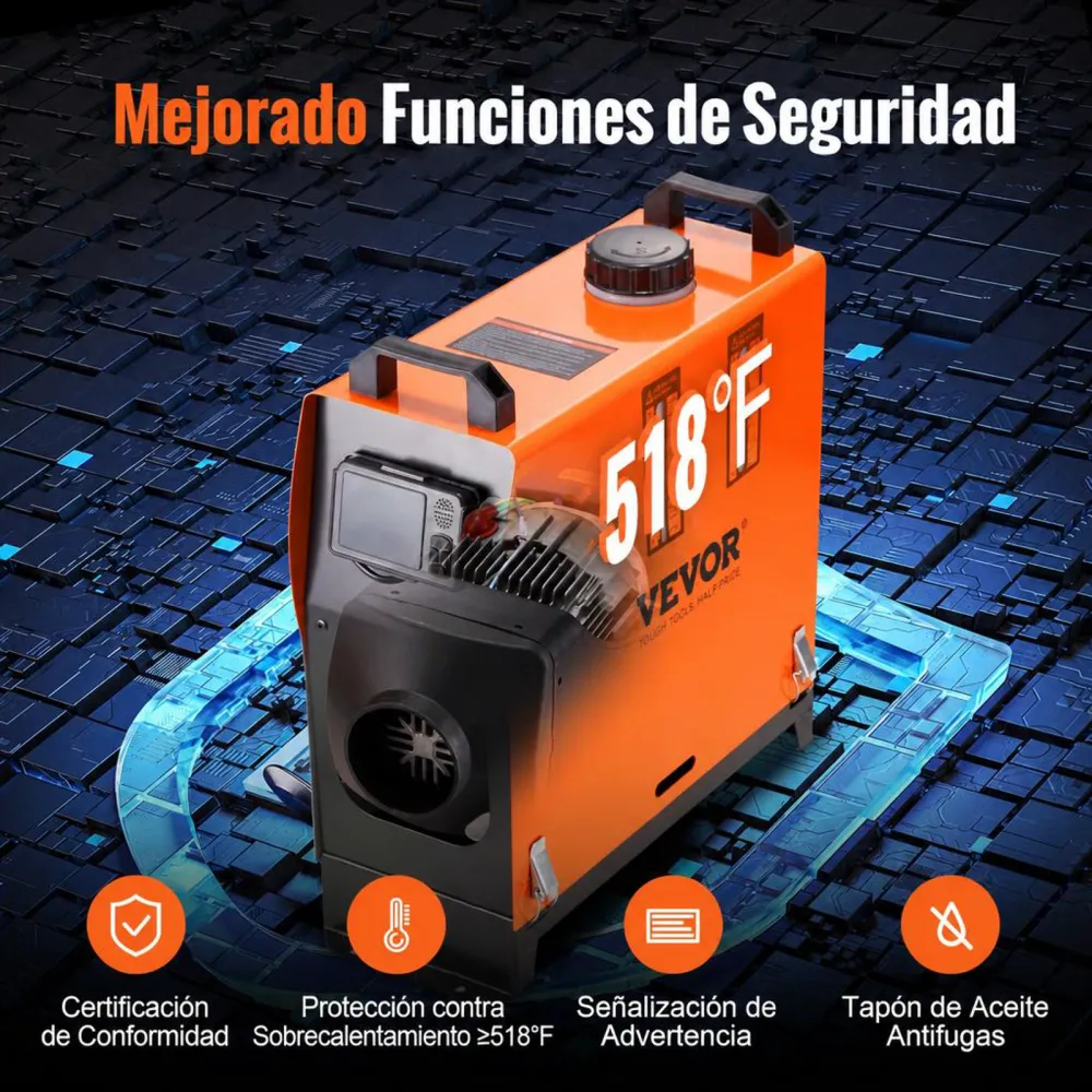 VEVOR Calentador Diésel Portátil Todo en Uno 12V 5-8KW, 0,16-0,62L/h Calentador de Aire Diesel 8~36°C Ajustable 20-25m² Control Inteligente LCD Bluetooth Mando a Distancia Tanque de 5L para Barco RV Auto