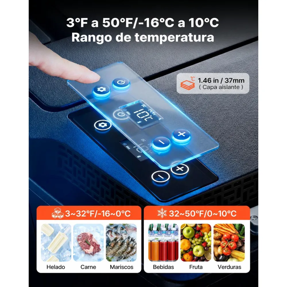 VEVOR Nevera Portátil para Coche 20 L con Compresor, Congelador Eléctrico para Coche Temperatura Ajustable de -16 °C a 10 °C, 12/24 V CC, Refrigerador para Automóvil Compatible para Tesla Model 3