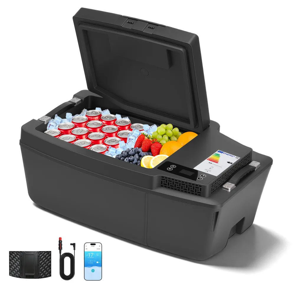 VEVOR Nevera Portátil para Coche 20 L con Compresor, Congelador Eléctrico para Coche Temperatura Ajustable de -16 °C a 10 °C, 12/24 V CC, Refrigerador para Automóvil Compatible para Tesla Model 3