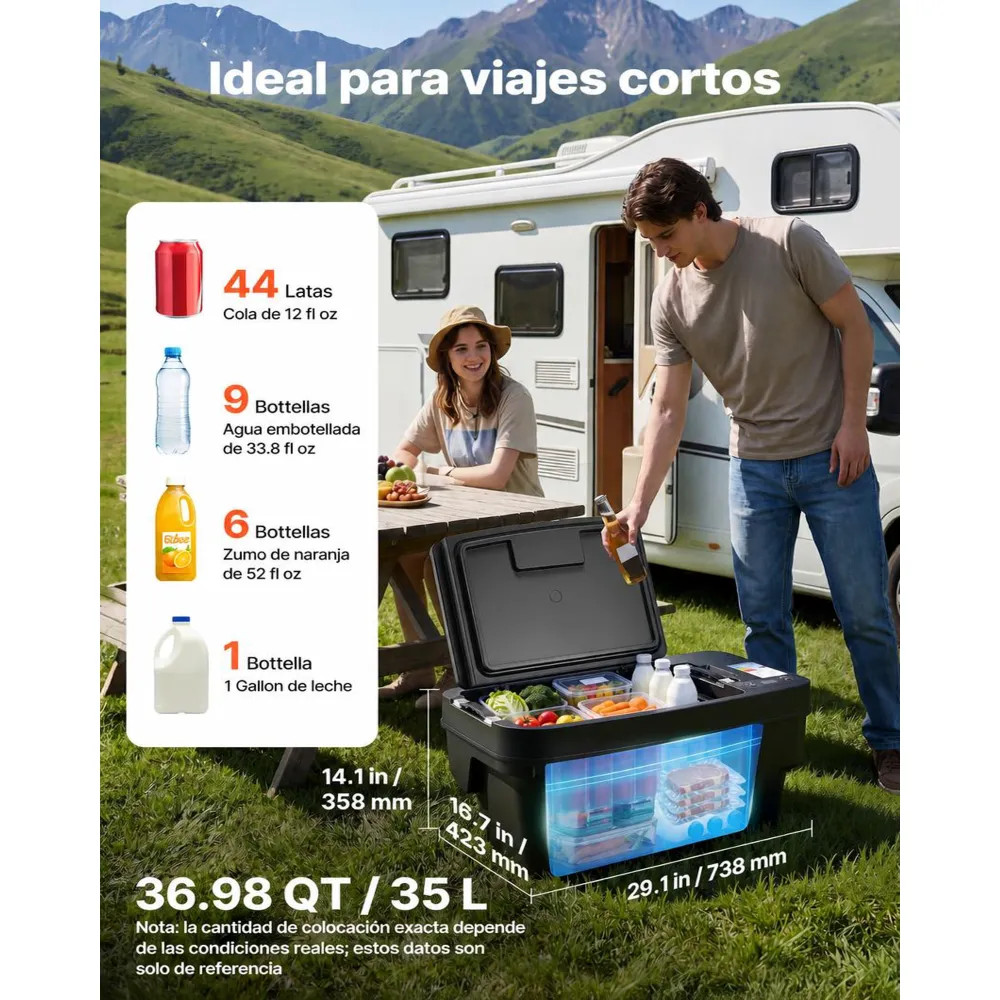 VEVOR Nevera Portátil para Coche 30 L con Compresor, Congelador Eléctrico para Coche Temperatura Ajustable de -22 a 10 °C, 12/24 V CC, Refrigerador para Automóvil Compatible para Tesla Model Y