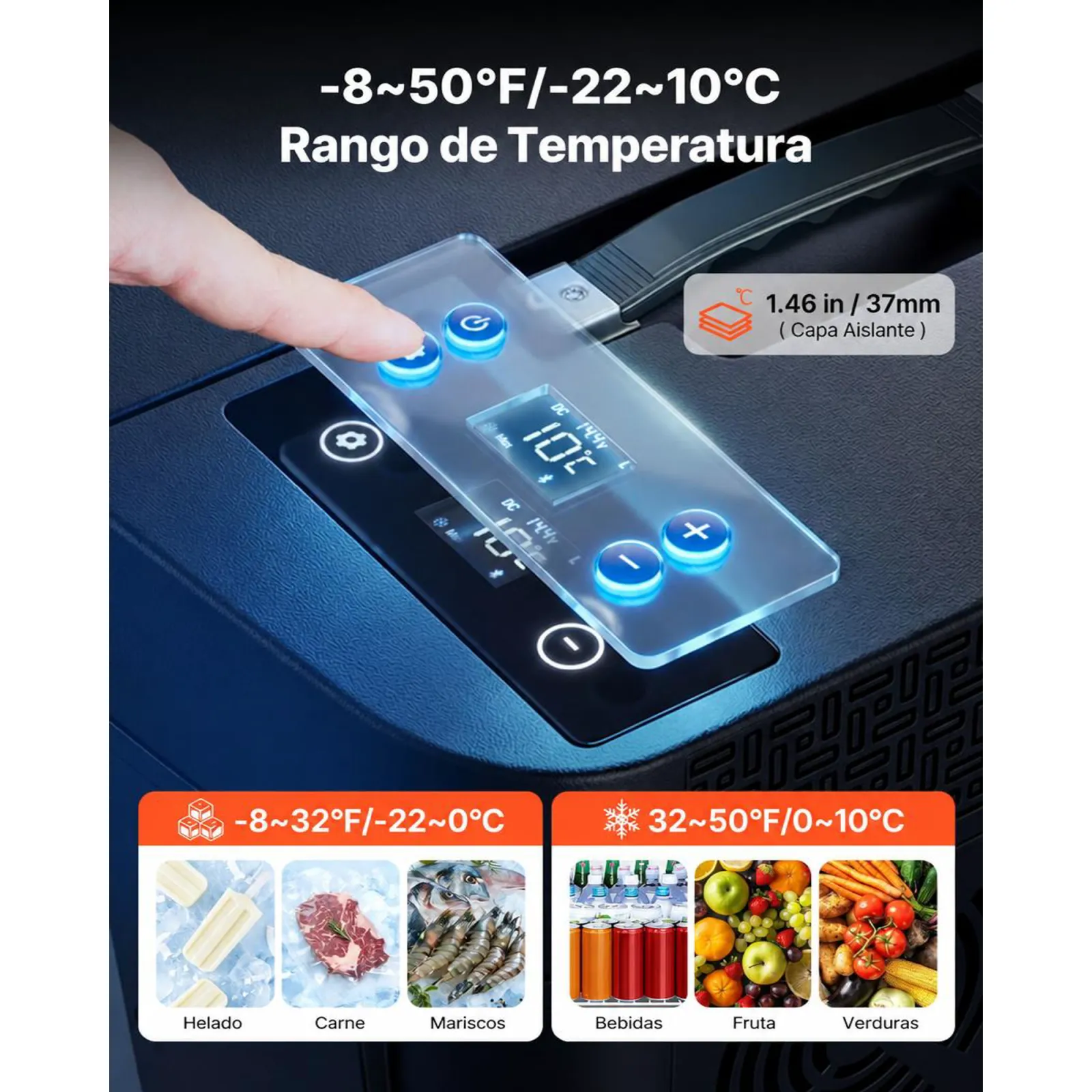 VEVOR Nevera Portátil para Coche 30 L con Compresor, Congelador Eléctrico para Coche Temperatura Ajustable de -22 a 10 °C, 12/24 V CC, Refrigerador para Automóvil Compatible para Tesla Model Y