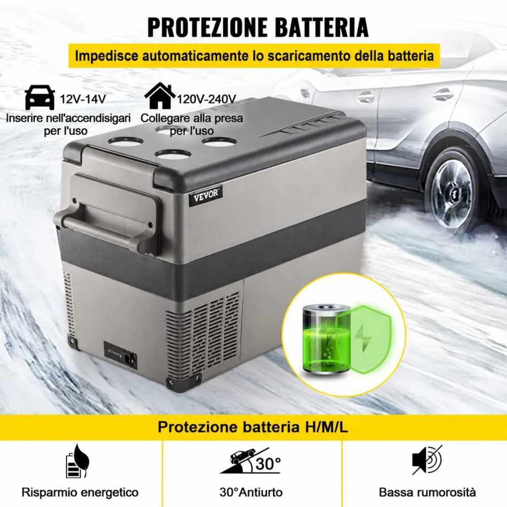VEVOR Frigorifero Portatile, 45 L Piccolo Frigorifero Compressore Portatile, 45 W Frigorifero per Auto, 27 x 14 x 18 Pollici, Congelatore Domestico, Frigorifero da Viaggio Piccolo Congelatore per Auto