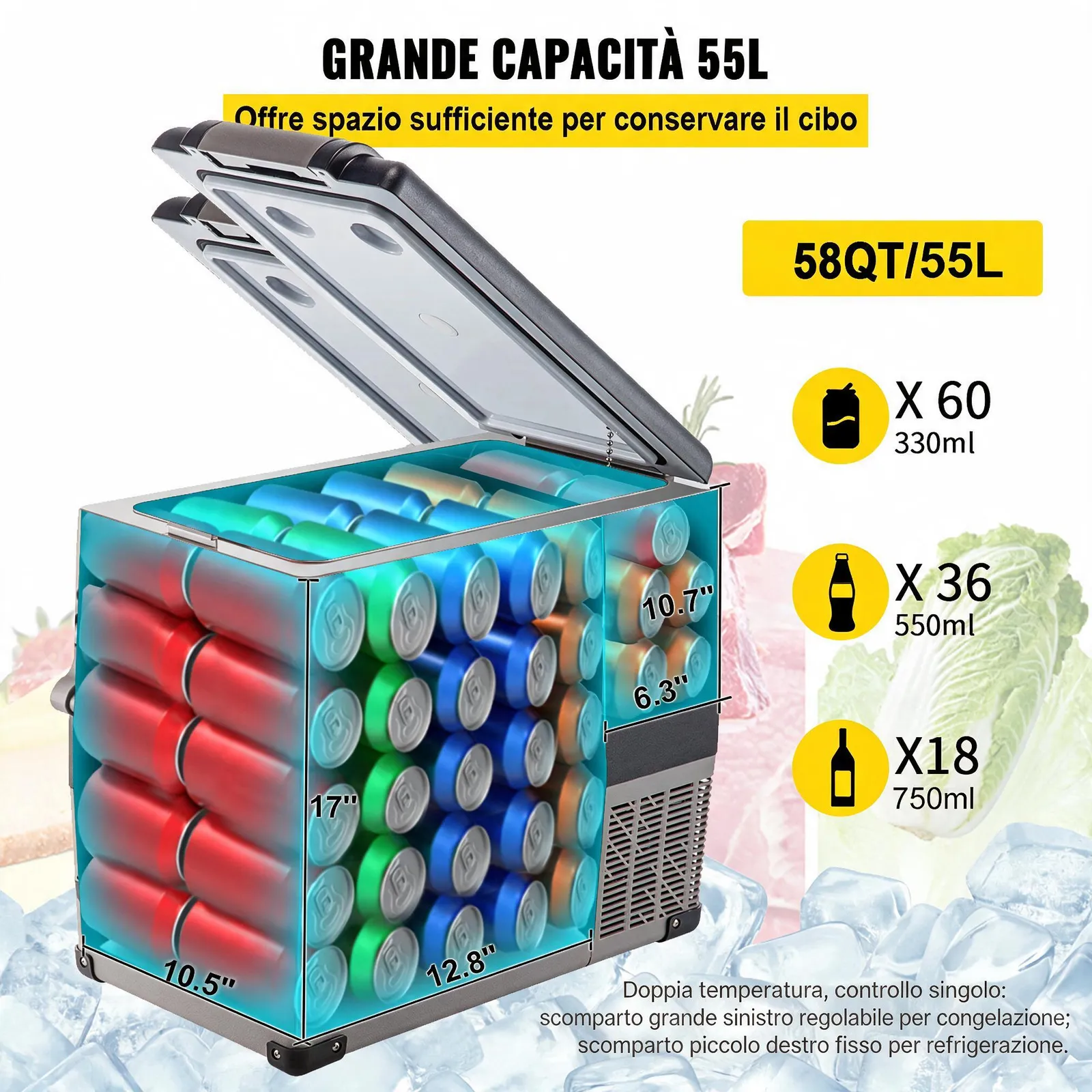 VEVOR Frigorifero portatile 55L, Frigorifero per Auto con Schermo LCD, Congelatore Portatile per Auto, Mini Frigorifero da Campeggio Controllo APP per Auto Camion Barca Camper