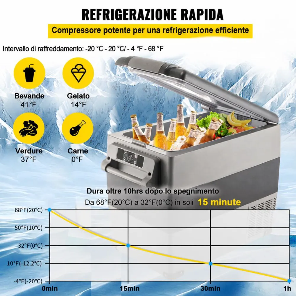 VEVOR Frigorifero portatile 55L, Frigorifero per Auto con Schermo LCD, Congelatore Portatile per Auto, Mini Frigorifero da Campeggio Controllo APP per Auto Camion Barca Camper
