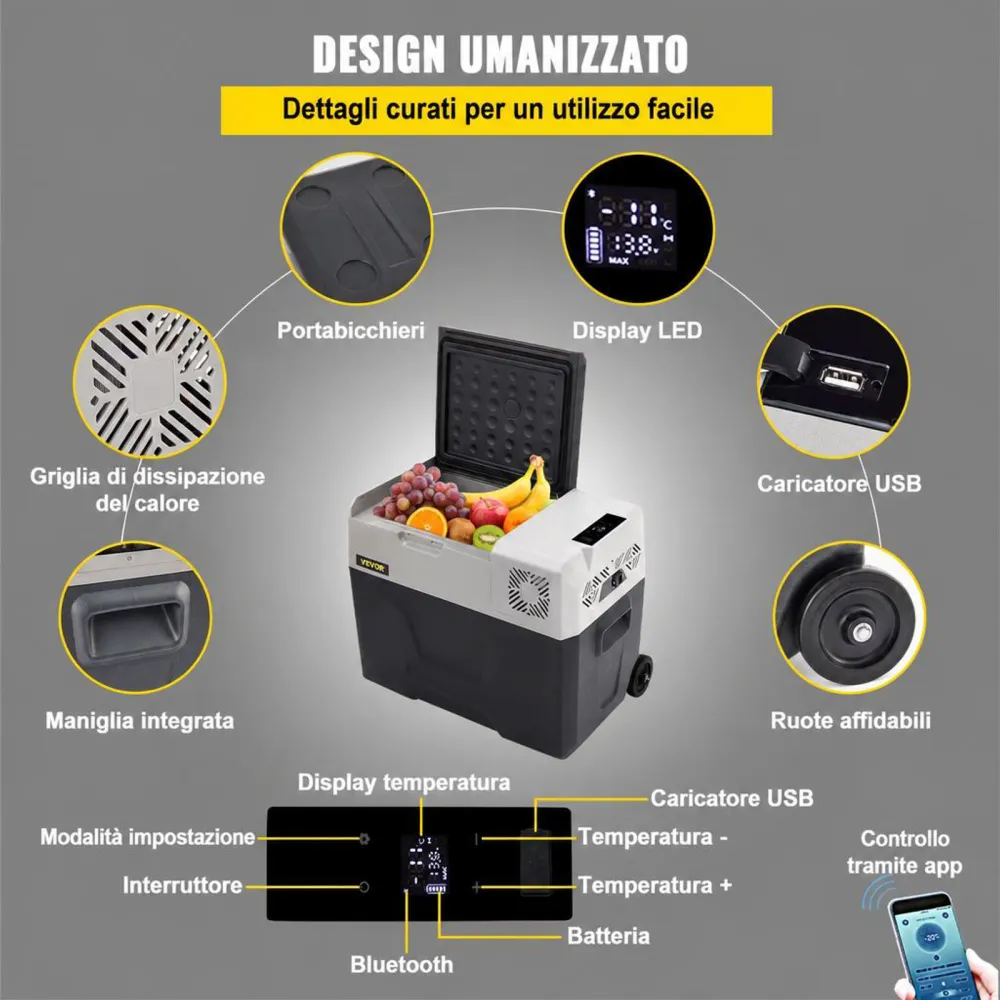 VEVOR Congelatore per Frigorifero Elettrico Portatile, Capacità 30 L Piccolo Frigorifero Congelatore 37,8 x 37,5 x 61 cm Mini Frigorifero per Auto Guida Viaggi Potenza Totale in Ingresso 45 W