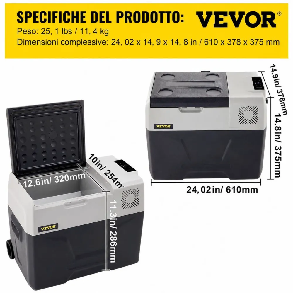 VEVOR Congelatore per Frigorifero Elettrico Portatile, Capacità 30 L Piccolo Frigorifero Congelatore 37,8 x 37,5 x 61 cm Mini Frigorifero per Auto Guida Viaggi Potenza Totale in Ingresso 45 W