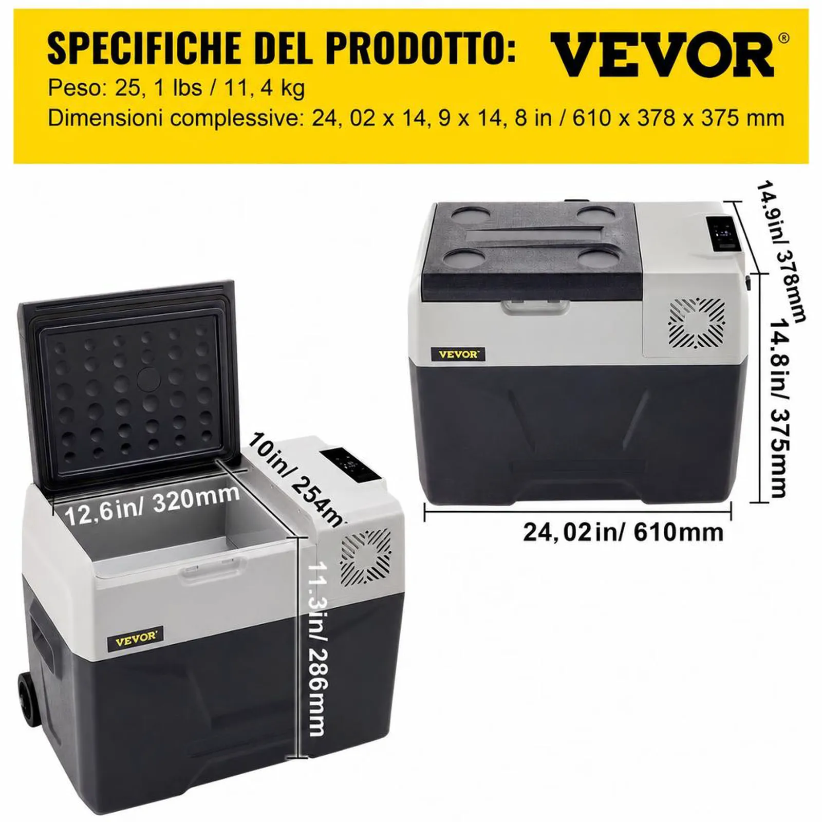 VEVOR Congelatore per Frigorifero Elettrico Portatile, Capacità 30 L Piccolo Frigorifero Congelatore 37,8 x 37,5 x 61 cm Mini Frigorifero per Auto Guida Viaggi Potenza Totale in Ingresso 45 W