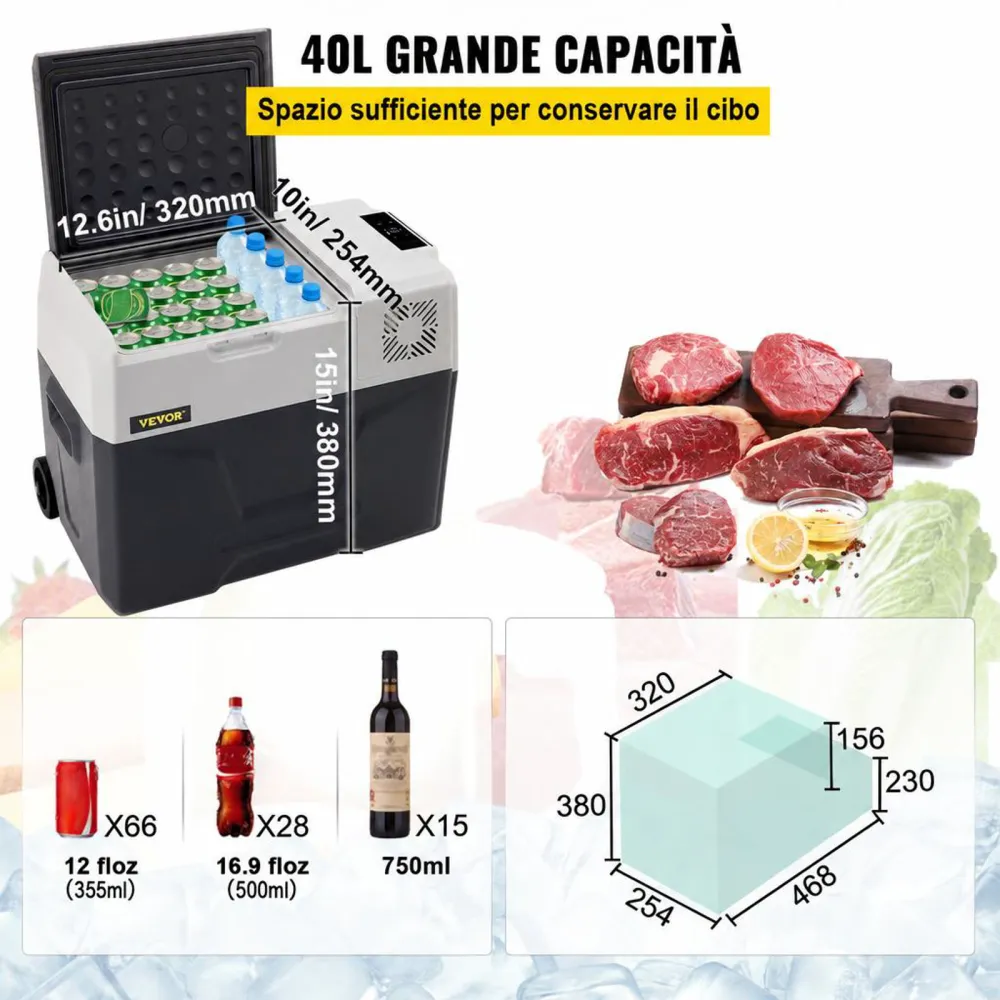 VEVOR Mini Frigorifero Portatile per Auto Congelatore 40L Schermo LED Digitale, Frigo Portatile Capienza 40L Campeggio Viaggio Auto Schermo di Controllo, Frigo Portatile 12V/24V da Auto Camion Barca